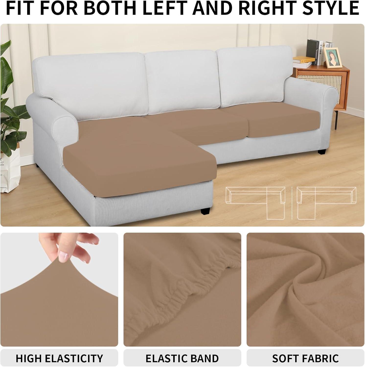 image:imageEasyGoing 100 Waterproof 4 Pieces Couch Cushion Covers for Sectional Sofa LeftRight L Shape Chaise Lounge Sofa Seat slipcover AntiSlip Sofa Cover 3 Seater 1 Chaise Dark GrayCamel