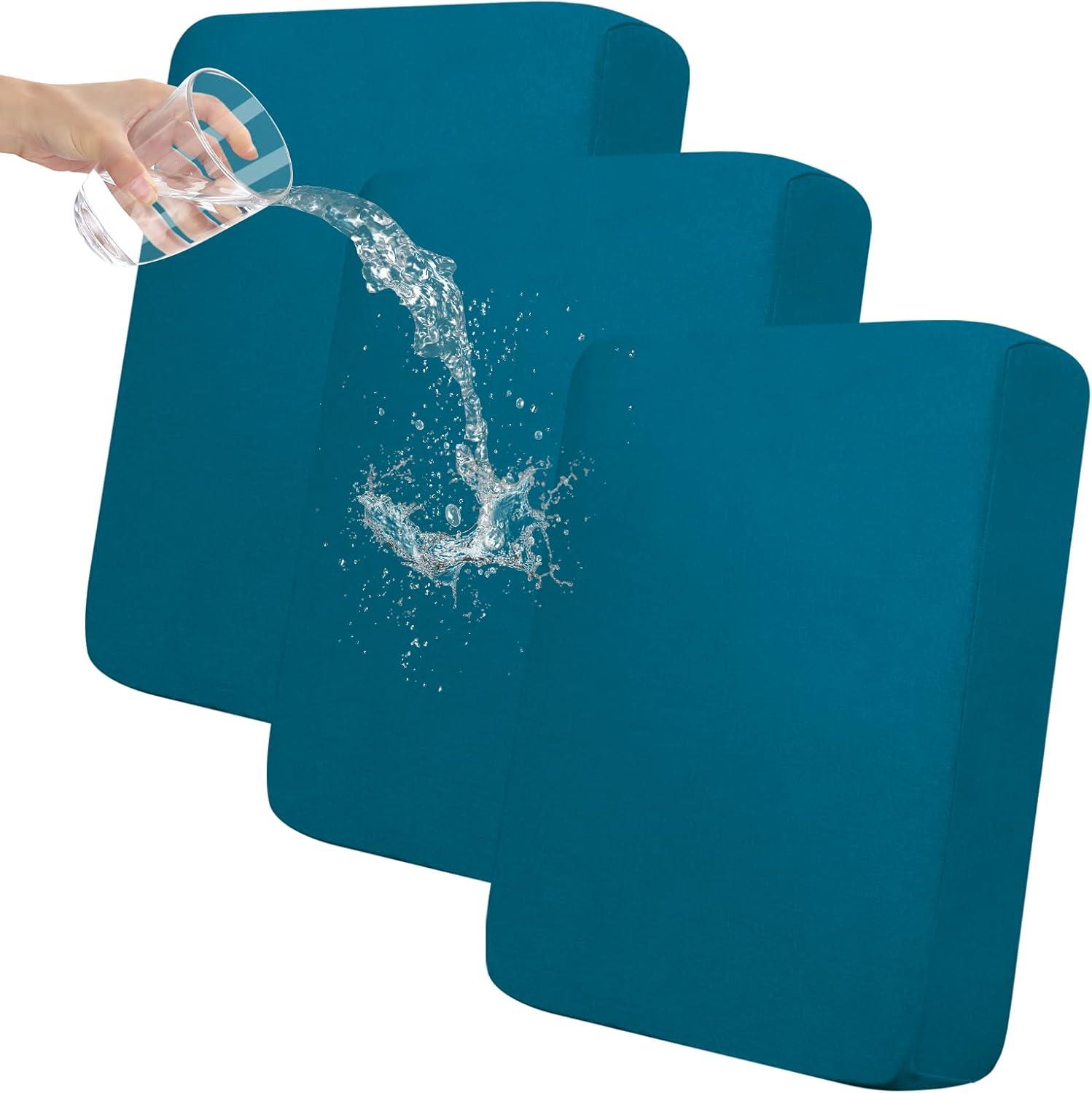 image:imageEasyGoing 100 Waterproof 4 Pieces Couch Cushion Covers for Sectional Sofa LeftRight L Shape Chaise Lounge Sofa Seat slipcover AntiSlip Sofa Cover 3 Seater 1 Chaise Dark GrayPeacock Blue