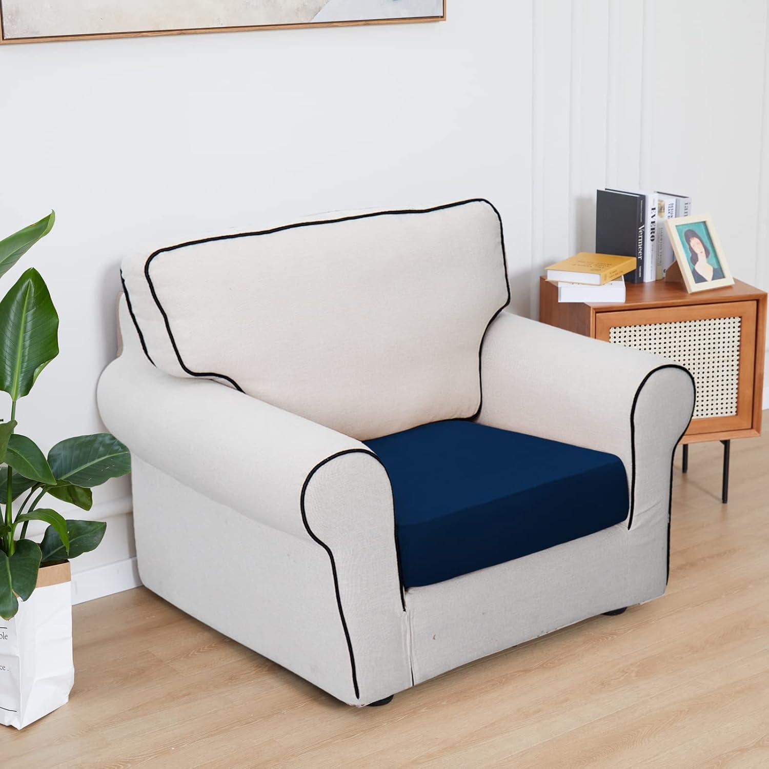 image:imageEasyGoing 100 Waterproof 4 Pieces Couch Cushion Covers for Sectional Sofa LeftRight L Shape Chaise Lounge Sofa Seat slipcover AntiSlip Sofa Cover 3 Seater 1 Chaise Dark GrayNavy