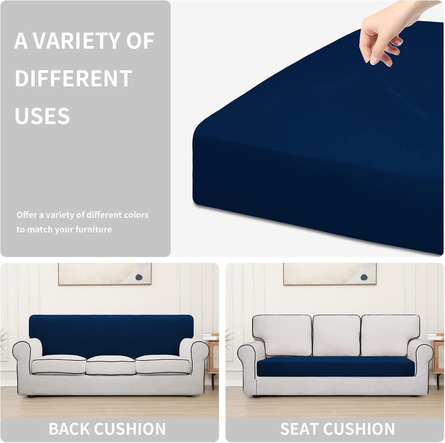image:imageEasyGoing 100 Waterproof 4 Pieces Couch Cushion Covers for Sectional Sofa LeftRight L Shape Chaise Lounge Sofa Seat slipcover AntiSlip Sofa Cover 3 Seater 1 Chaise Dark GrayNavy