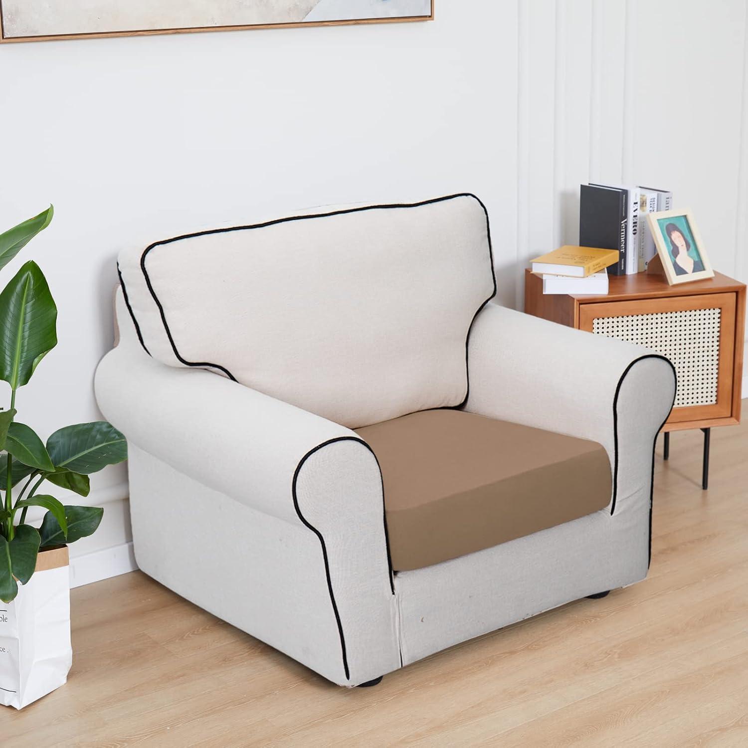 image:imageEasyGoing 100 Waterproof 4 Pieces Couch Cushion Covers for Sectional Sofa LeftRight L Shape Chaise Lounge Sofa Seat slipcover AntiSlip Sofa Cover 3 Seater 1 Chaise Dark GrayCamel