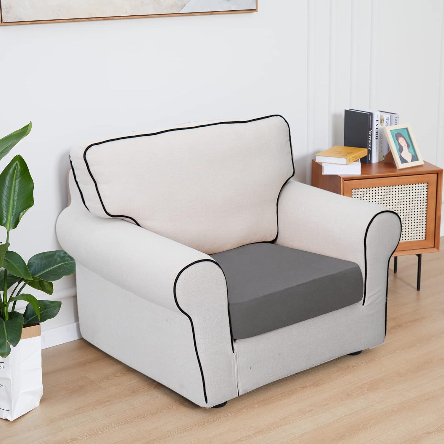 image:imageEasyGoing 100 Waterproof 4 Pieces Couch Cushion Covers for Sectional Sofa LeftRight L Shape Chaise Lounge Sofa Seat slipcover AntiSlip Sofa Cover 3 Seater 1 Chaise Dark GrayLight Gray