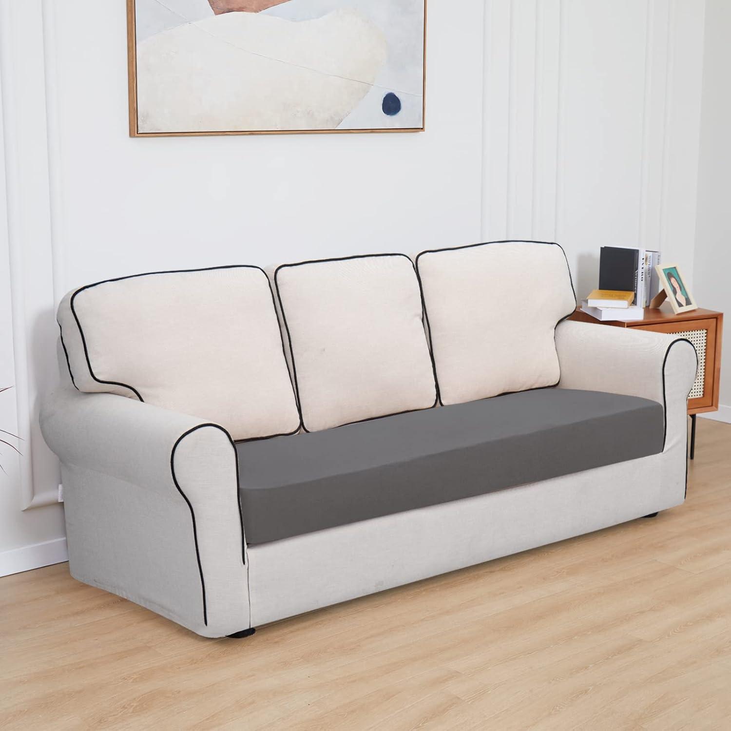 image:imageEasyGoing 100 Waterproof 4 Pieces Couch Cushion Covers for Sectional Sofa LeftRight L Shape Chaise Lounge Sofa Seat slipcover AntiSlip Sofa Cover 3 Seater 1 Chaise Dark GrayLight Gray