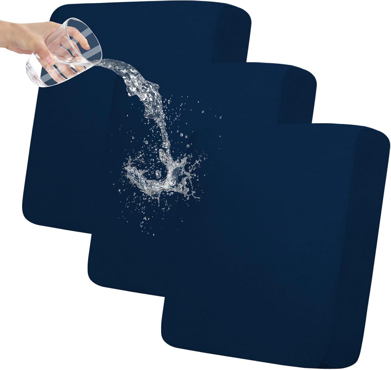 image:imageEasyGoing 100 Waterproof 4 Pieces Couch Cushion Covers for Sectional Sofa LeftRight L Shape Chaise Lounge Sofa Seat slipcover AntiSlip Sofa Cover 3 Seater 1 Chaise Dark GrayNavy