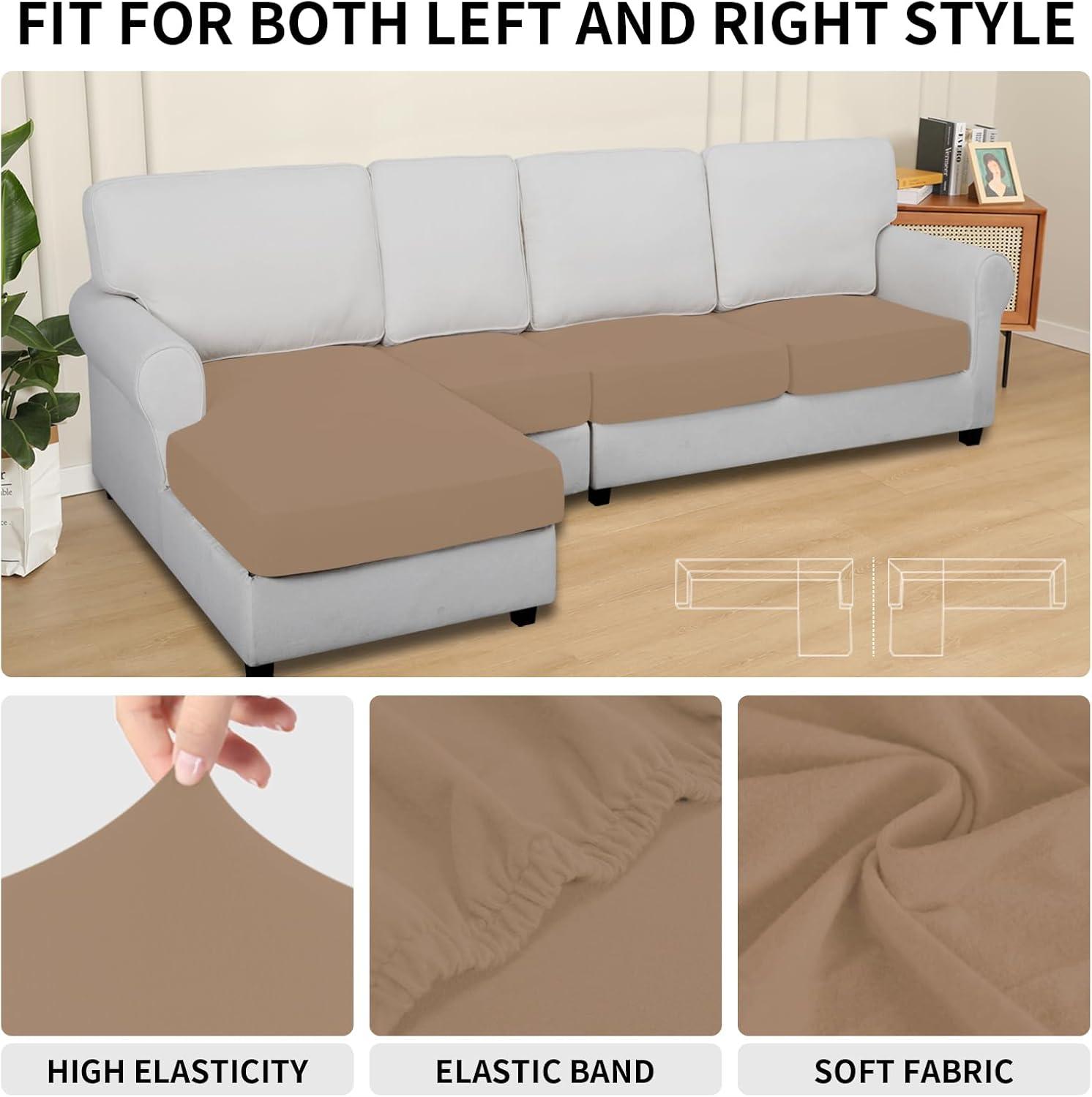 image:imageEasyGoing 100 Waterproof 4 Pieces Couch Cushion Covers for Sectional Sofa LeftRight L Shape Chaise Lounge Sofa Seat slipcover AntiSlip Sofa Cover 3 Seater 1 Chaise Dark GrayCamel