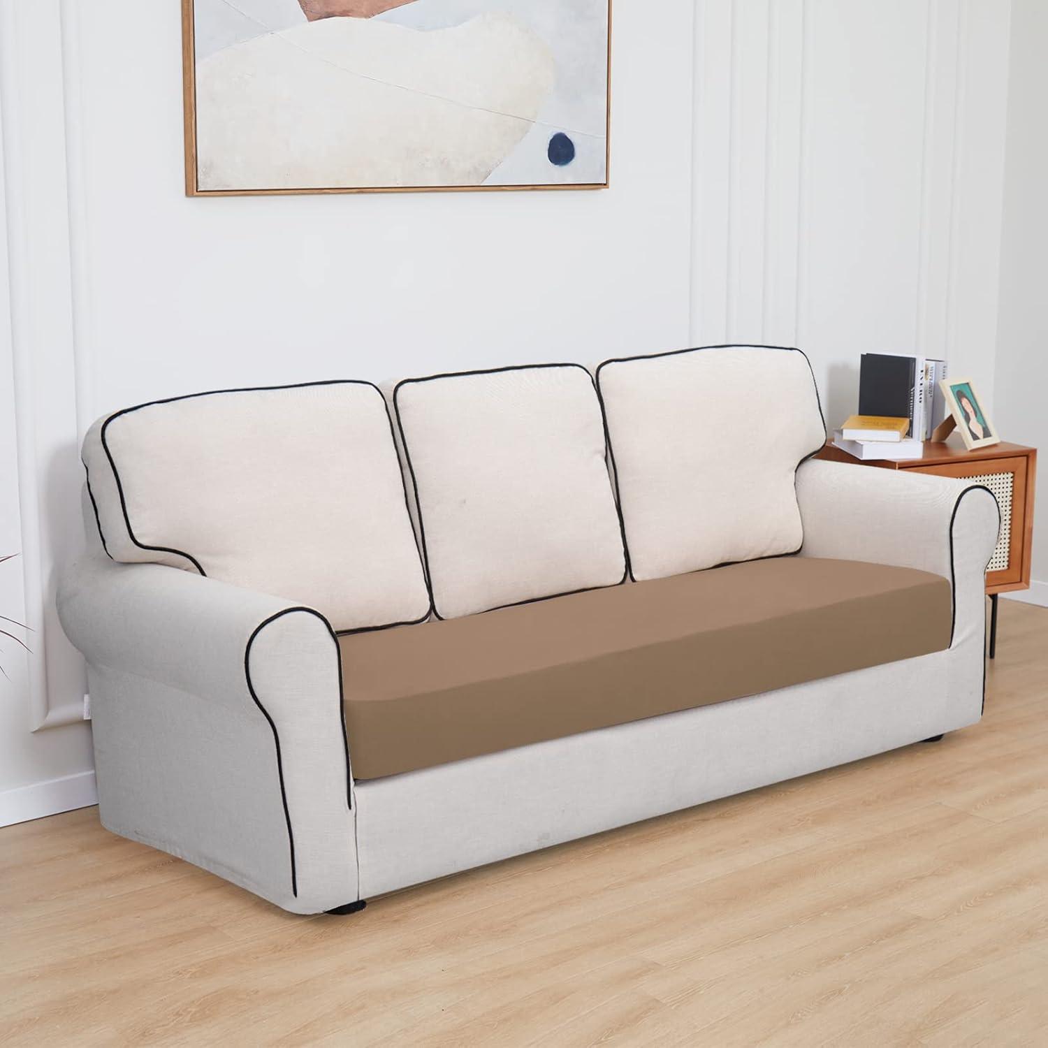 image:imageEasyGoing 100 Waterproof 4 Pieces Couch Cushion Covers for Sectional Sofa LeftRight L Shape Chaise Lounge Sofa Seat slipcover AntiSlip Sofa Cover 3 Seater 1 Chaise Dark GrayCamel