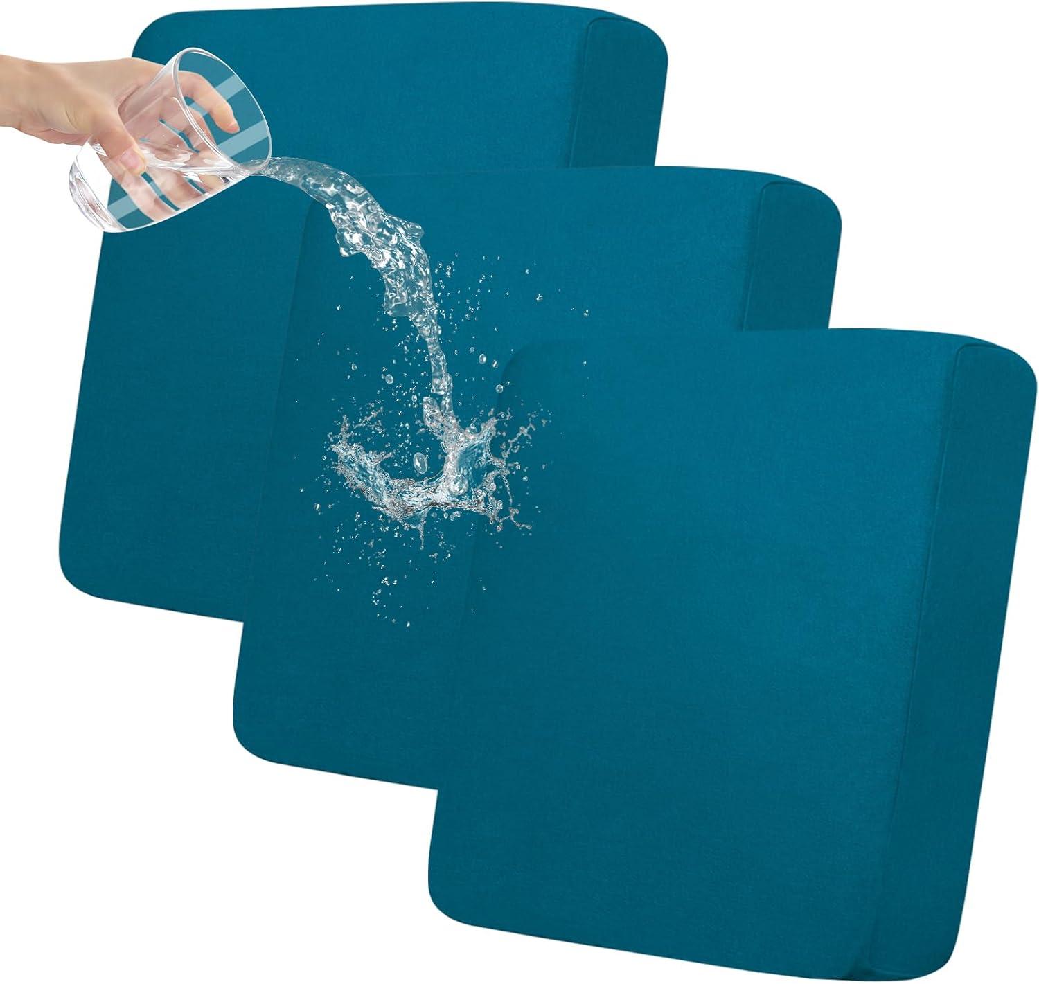 image:imageEasyGoing 100 Waterproof 4 Pieces Couch Cushion Covers for Sectional Sofa LeftRight L Shape Chaise Lounge Sofa Seat slipcover AntiSlip Sofa Cover 3 Seater 1 Chaise Dark GrayPeacock Blue