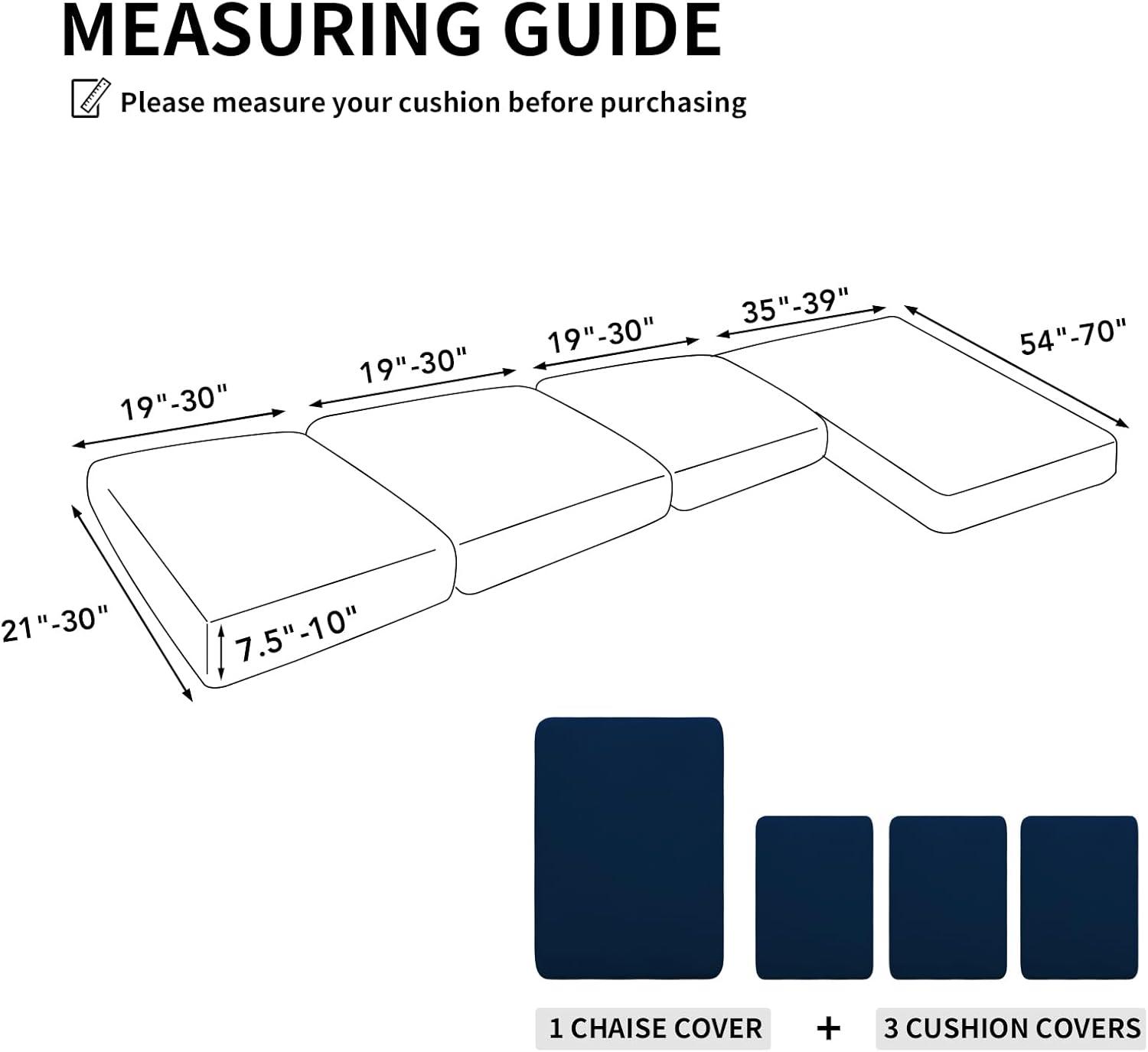 image:imageEasyGoing 100 Waterproof 4 Pieces Couch Cushion Covers for Sectional Sofa LeftRight L Shape Chaise Lounge Sofa Seat slipcover AntiSlip Sofa Cover 3 Seater 1 Chaise Dark GrayNavy
