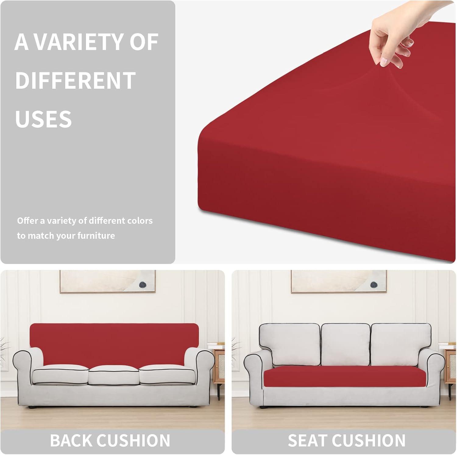 image:imageEasyGoing 100 Waterproof 4 Pieces Couch Cushion Covers for Sectional Sofa LeftRight L Shape Chaise Lounge Sofa Seat slipcover AntiSlip Sofa Cover 3 Seater 1 Chaise Dark GrayChristmas Red