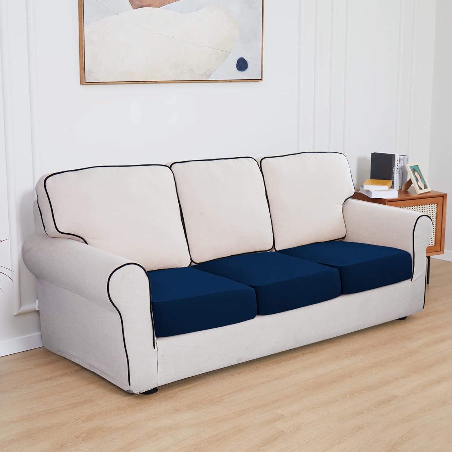 image:imageEasyGoing 100 Waterproof 4 Pieces Couch Cushion Covers for Sectional Sofa LeftRight L Shape Chaise Lounge Sofa Seat slipcover AntiSlip Sofa Cover 3 Seater 1 Chaise Dark GrayNavy