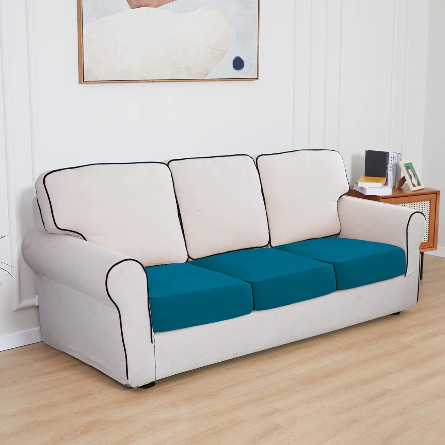 image:imageEasyGoing 100 Waterproof 4 Pieces Couch Cushion Covers for Sectional Sofa LeftRight L Shape Chaise Lounge Sofa Seat slipcover AntiSlip Sofa Cover 3 Seater 1 Chaise Dark GrayPeacock Blue
