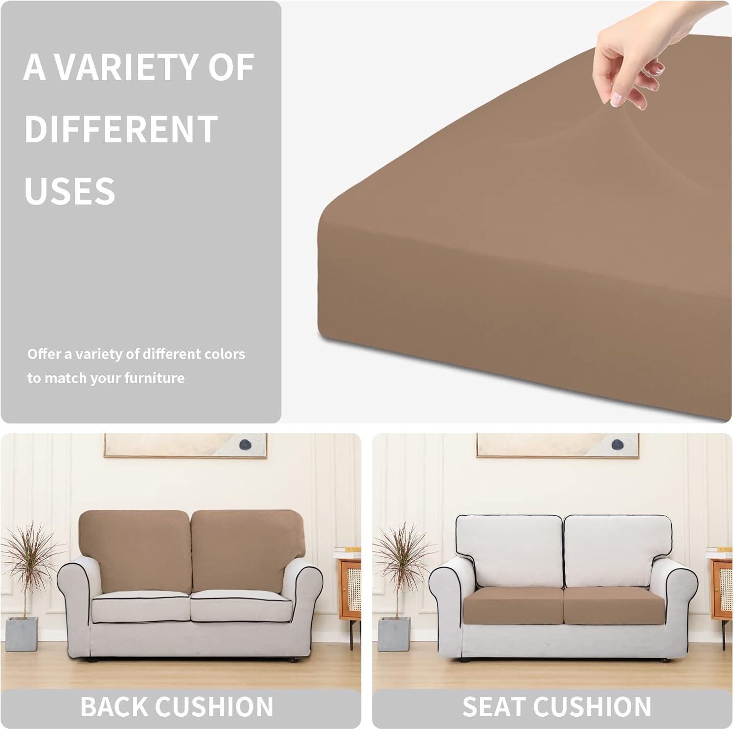 image:imageEasyGoing 100 Waterproof 4 Pieces Couch Cushion Covers for Sectional Sofa LeftRight L Shape Chaise Lounge Sofa Seat slipcover AntiSlip Sofa Cover 3 Seater 1 Chaise Dark GrayCamel