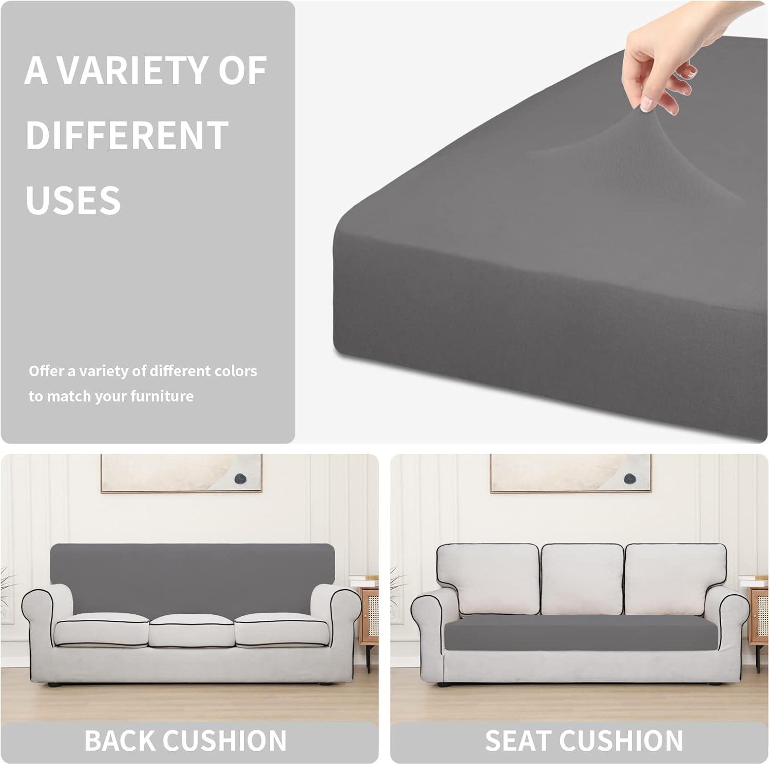 image:imageEasyGoing 100 Waterproof 4 Pieces Couch Cushion Covers for Sectional Sofa LeftRight L Shape Chaise Lounge Sofa Seat slipcover AntiSlip Sofa Cover 3 Seater 1 Chaise Dark GrayLight Gray