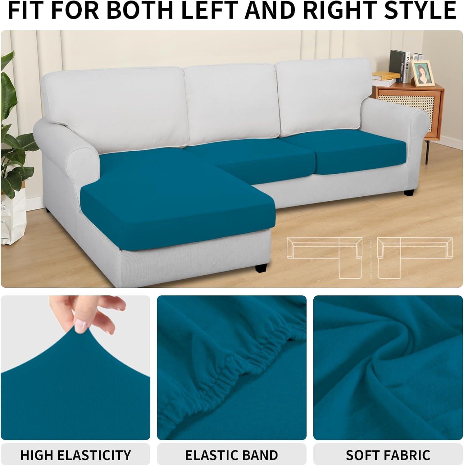 image:imageEasyGoing 100 Waterproof 4 Pieces Couch Cushion Covers for Sectional Sofa LeftRight L Shape Chaise Lounge Sofa Seat slipcover AntiSlip Sofa Cover 3 Seater 1 Chaise Dark GrayPeacock Blue