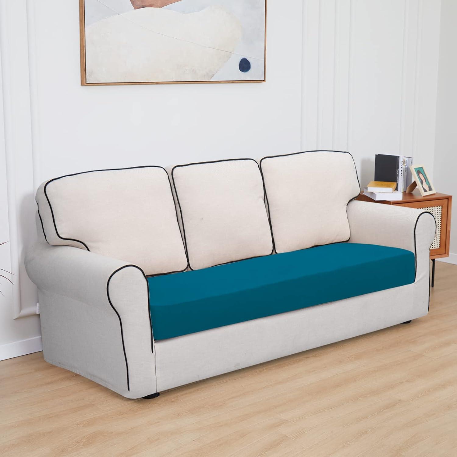 image:imageEasyGoing 100 Waterproof 4 Pieces Couch Cushion Covers for Sectional Sofa LeftRight L Shape Chaise Lounge Sofa Seat slipcover AntiSlip Sofa Cover 3 Seater 1 Chaise Dark GrayPeacock Blue