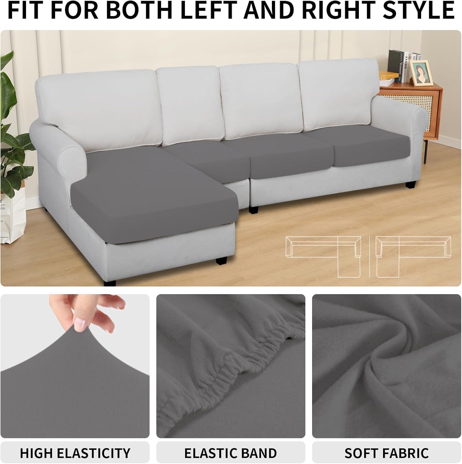 image:imageEasyGoing 100 Waterproof 4 Pieces Couch Cushion Covers for Sectional Sofa LeftRight L Shape Chaise Lounge Sofa Seat slipcover AntiSlip Sofa Cover 3 Seater 1 Chaise Dark GrayLight Gray