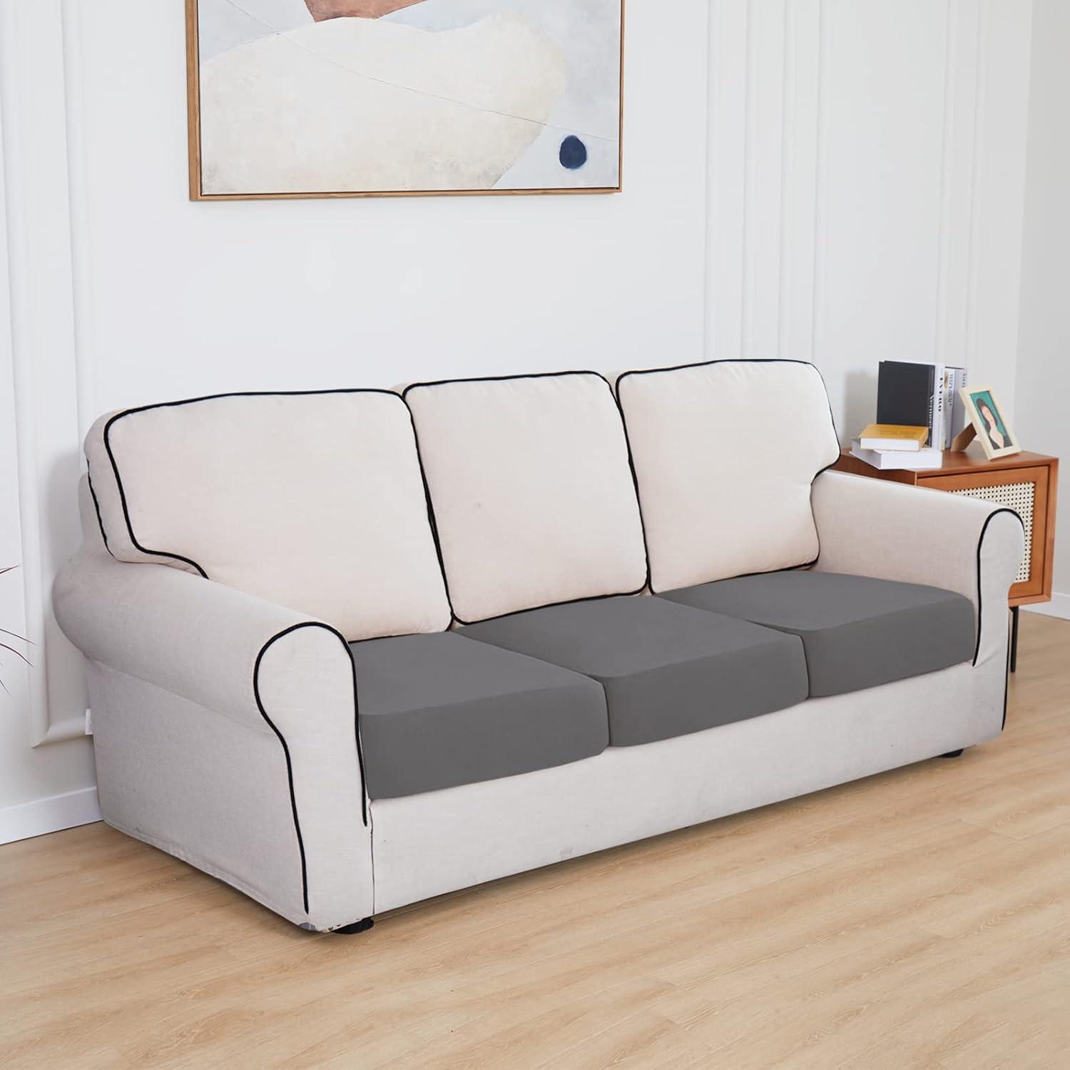 image:imageEasyGoing 100 Waterproof 4 Pieces Couch Cushion Covers for Sectional Sofa LeftRight L Shape Chaise Lounge Sofa Seat slipcover AntiSlip Sofa Cover 3 Seater 1 Chaise Dark GrayLight Gray