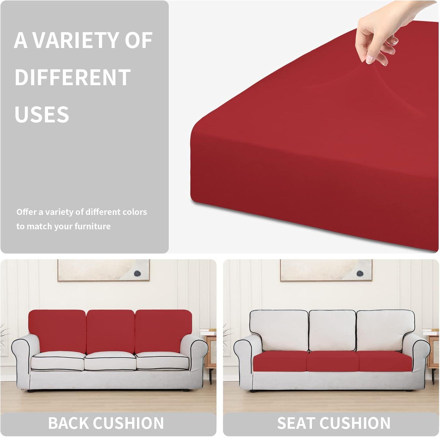 image:imageEasyGoing 100 Waterproof 4 Pieces Couch Cushion Covers for Sectional Sofa LeftRight L Shape Chaise Lounge Sofa Seat slipcover AntiSlip Sofa Cover 3 Seater 1 Chaise Dark GrayChristmas Red