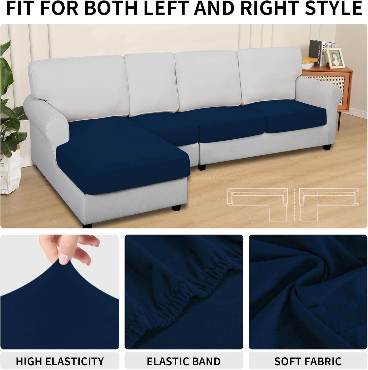 image:imageEasyGoing 100 Waterproof 4 Pieces Couch Cushion Covers for Sectional Sofa LeftRight L Shape Chaise Lounge Sofa Seat slipcover AntiSlip Sofa Cover 3 Seater 1 Chaise Dark GrayNavy