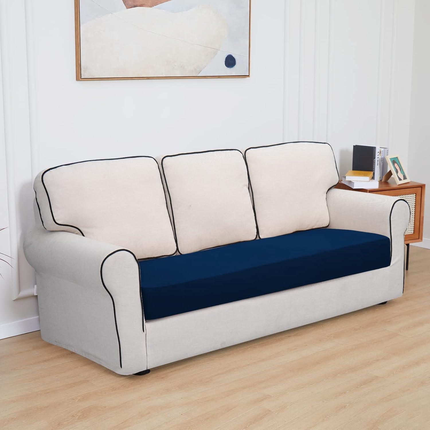 image:imageEasyGoing 100 Waterproof 4 Pieces Couch Cushion Covers for Sectional Sofa LeftRight L Shape Chaise Lounge Sofa Seat slipcover AntiSlip Sofa Cover 3 Seater 1 Chaise Dark GrayNavy