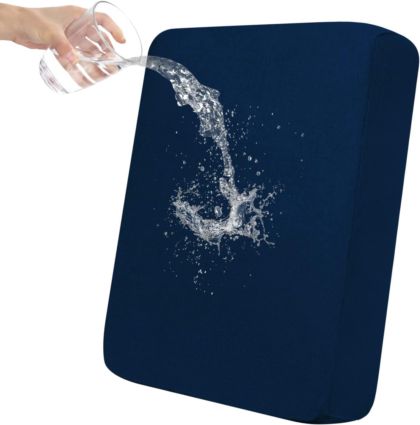 image:imageEasyGoing 100 Waterproof 4 Pieces Couch Cushion Covers for Sectional Sofa LeftRight L Shape Chaise Lounge Sofa Seat slipcover AntiSlip Sofa Cover 3 Seater 1 Chaise Dark GrayNavy