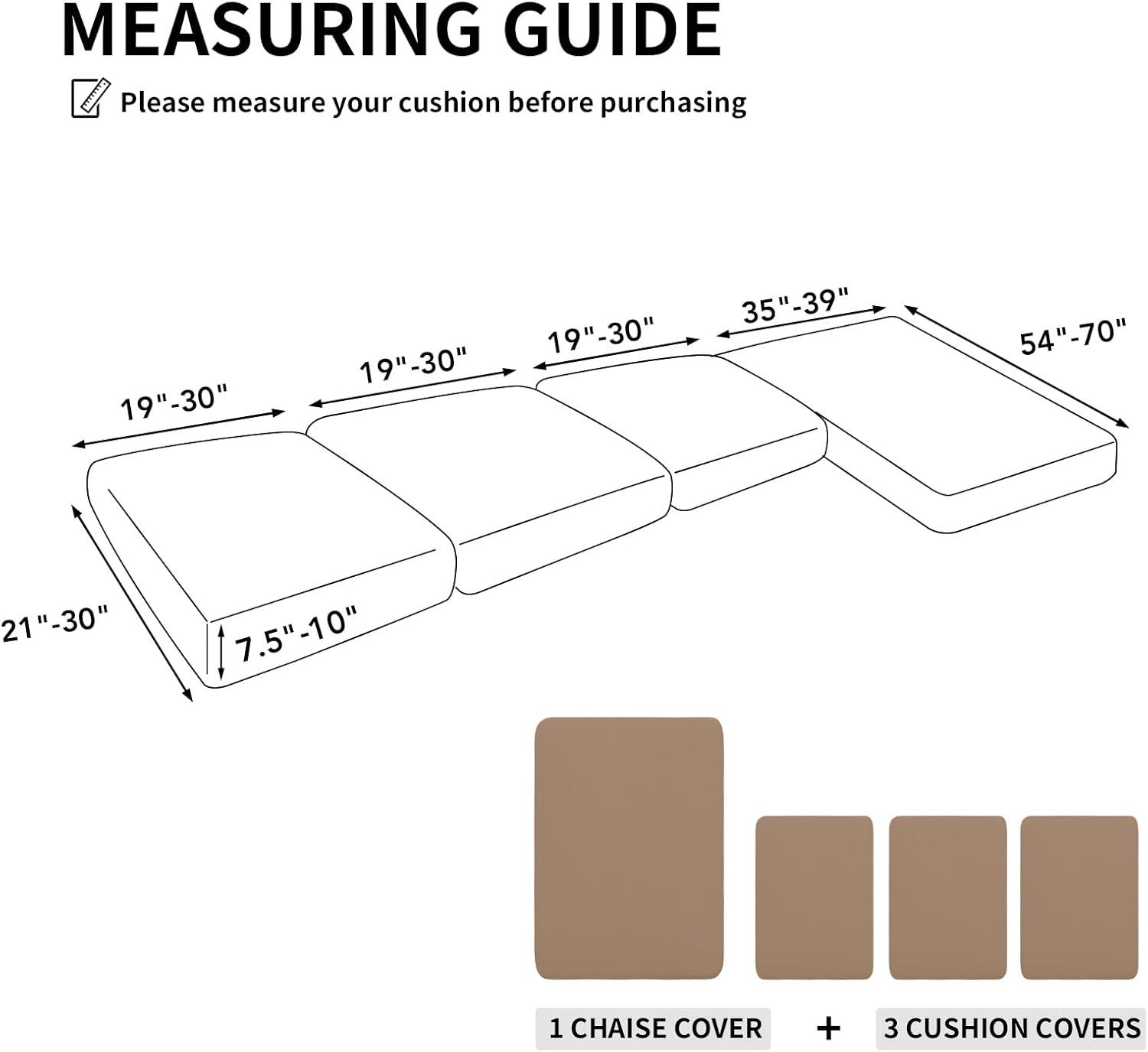 image:imageEasyGoing 100 Waterproof 4 Pieces Couch Cushion Covers for Sectional Sofa LeftRight L Shape Chaise Lounge Sofa Seat slipcover AntiSlip Sofa Cover 3 Seater 1 Chaise Dark GrayCamel