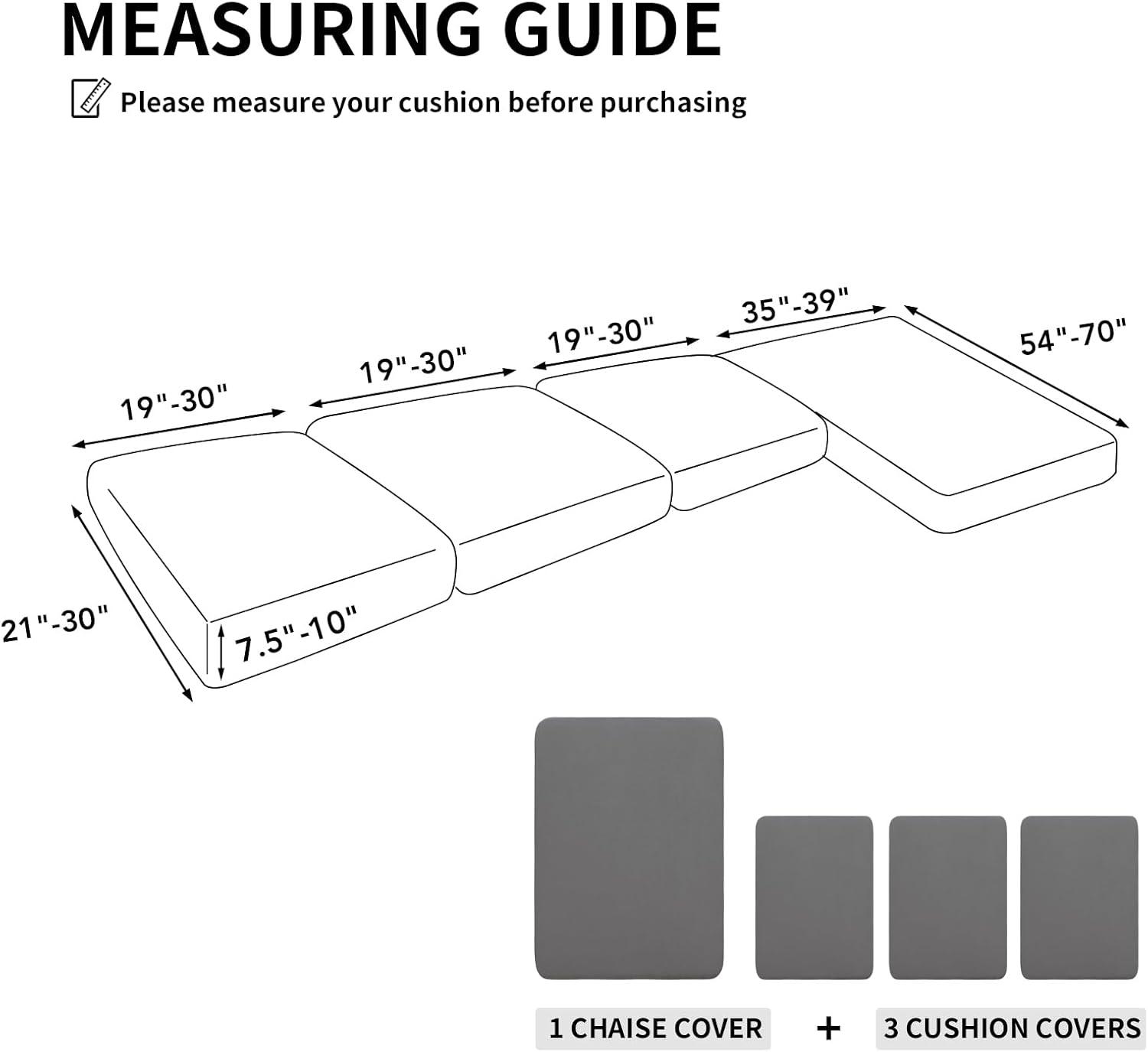 image:imageEasyGoing 100 Waterproof 4 Pieces Couch Cushion Covers for Sectional Sofa LeftRight L Shape Chaise Lounge Sofa Seat slipcover AntiSlip Sofa Cover 3 Seater 1 Chaise Dark GrayLight Gray
