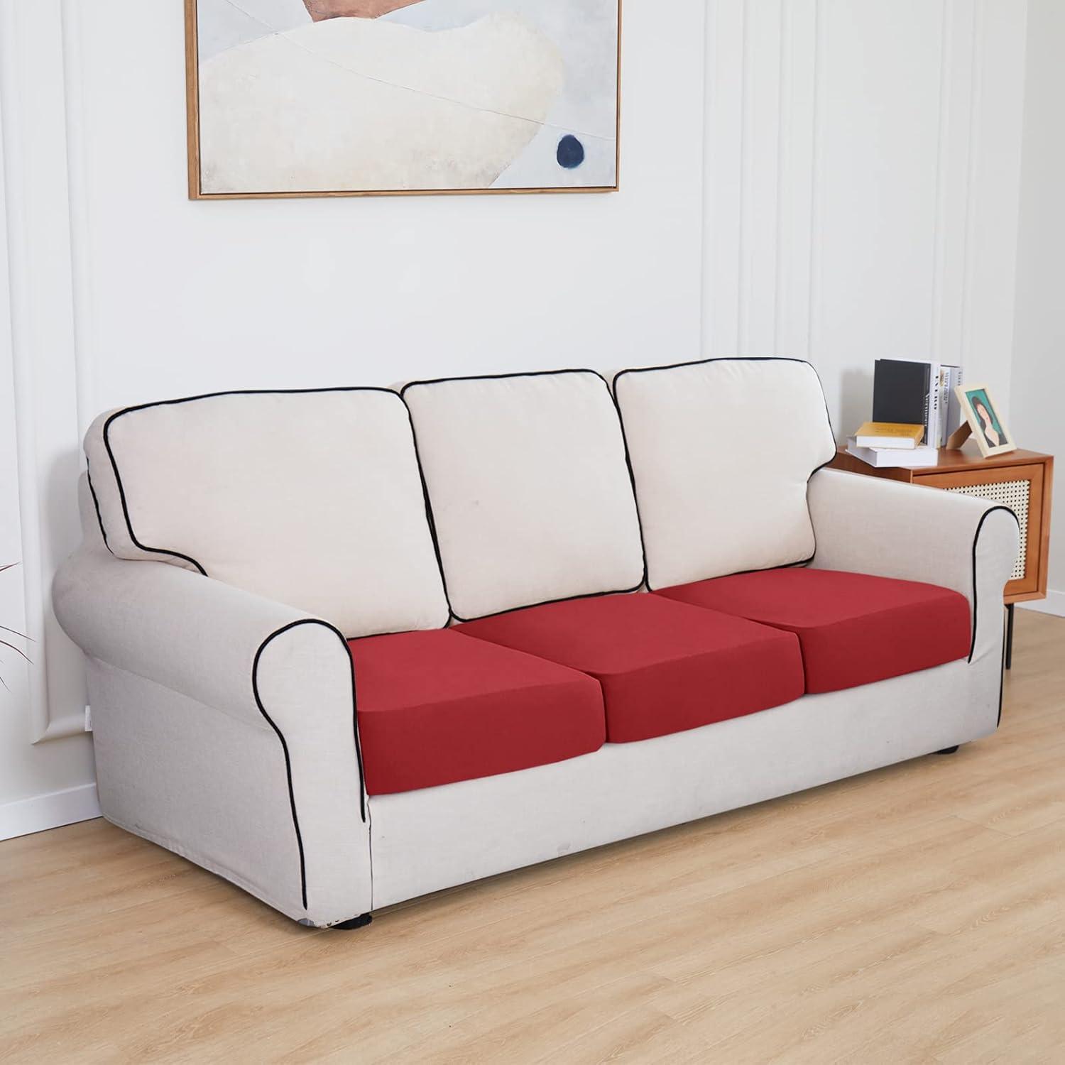 image:imageEasyGoing 100 Waterproof 4 Pieces Couch Cushion Covers for Sectional Sofa LeftRight L Shape Chaise Lounge Sofa Seat slipcover AntiSlip Sofa Cover 3 Seater 1 Chaise Dark GrayChristmas Red