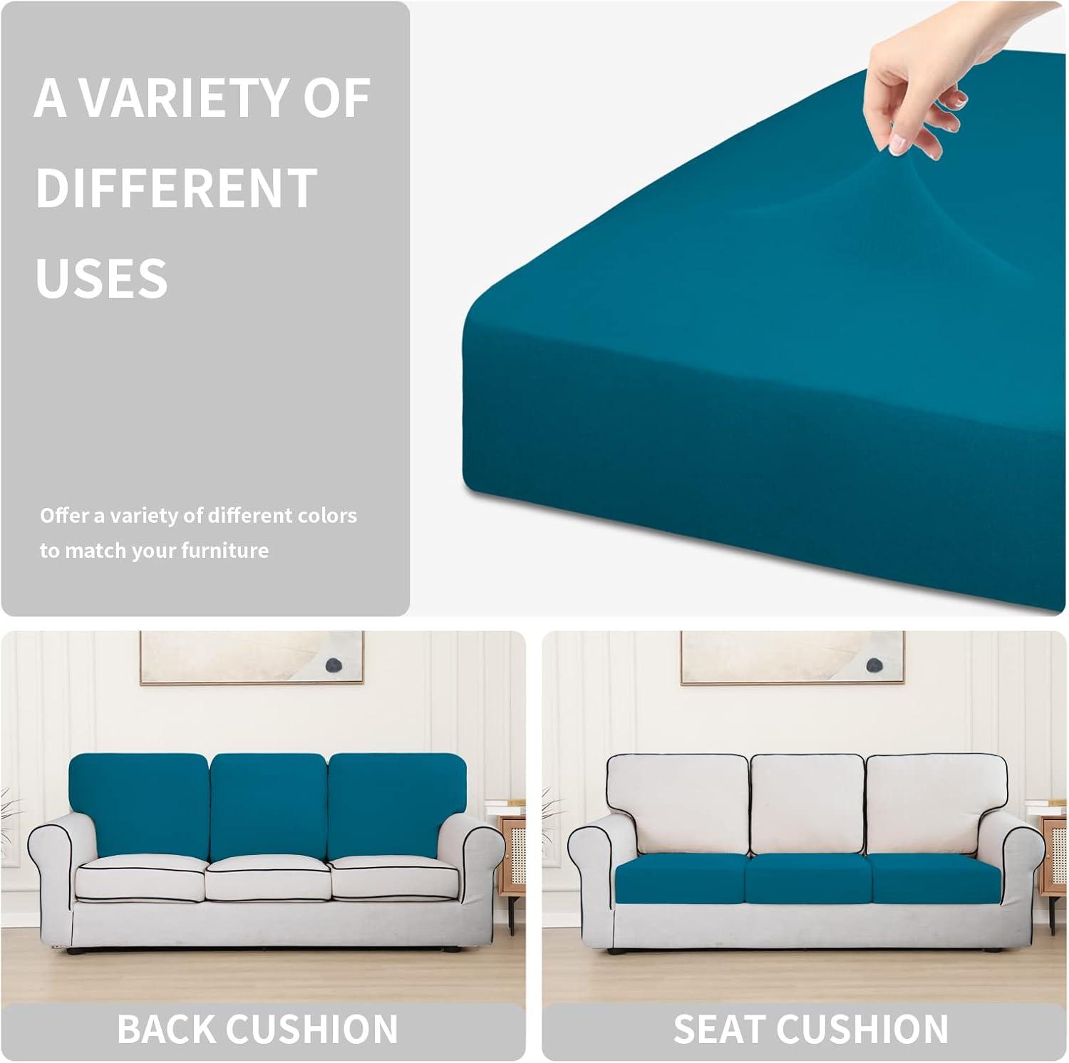 image:imageEasyGoing 100 Waterproof 4 Pieces Couch Cushion Covers for Sectional Sofa LeftRight L Shape Chaise Lounge Sofa Seat slipcover AntiSlip Sofa Cover 3 Seater 1 Chaise Dark GrayPeacock Blue