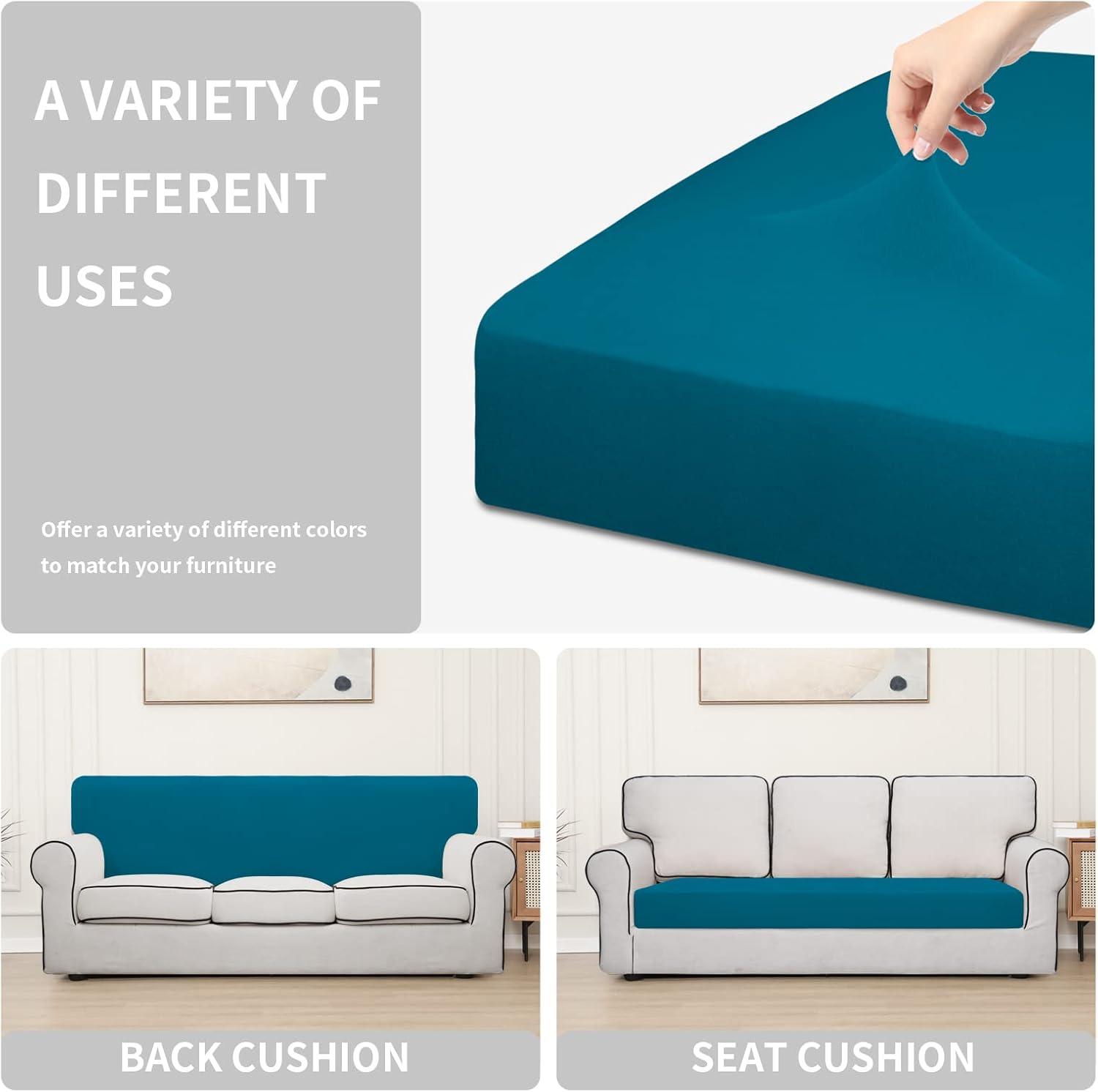 image:imageEasyGoing 100 Waterproof 4 Pieces Couch Cushion Covers for Sectional Sofa LeftRight L Shape Chaise Lounge Sofa Seat slipcover AntiSlip Sofa Cover 3 Seater 1 Chaise Dark GrayPeacock Blue