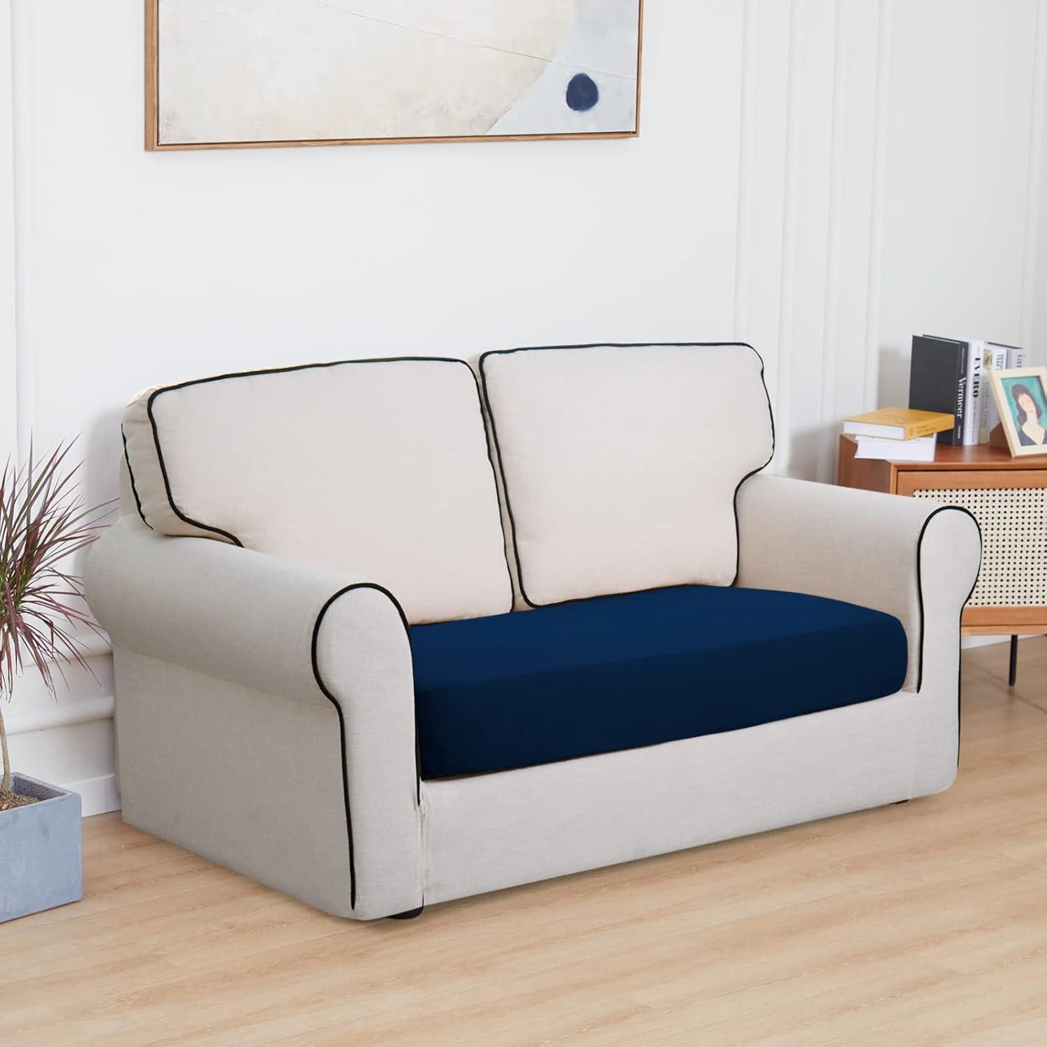 image:imageEasyGoing 100 Waterproof 4 Pieces Couch Cushion Covers for Sectional Sofa LeftRight L Shape Chaise Lounge Sofa Seat slipcover AntiSlip Sofa Cover 3 Seater 1 Chaise Dark GrayNavy