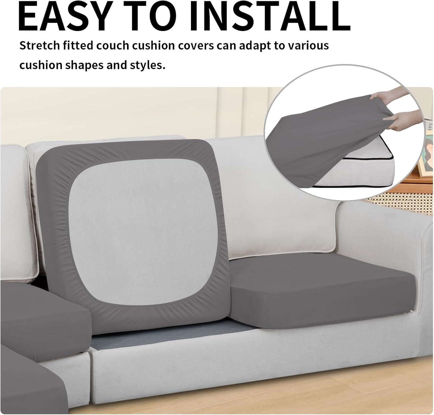 image:imageEasyGoing 100 Waterproof 4 Pieces Couch Cushion Covers for Sectional Sofa LeftRight L Shape Chaise Lounge Sofa Seat slipcover AntiSlip Sofa Cover 3 Seater 1 Chaise Dark GrayLight Gray