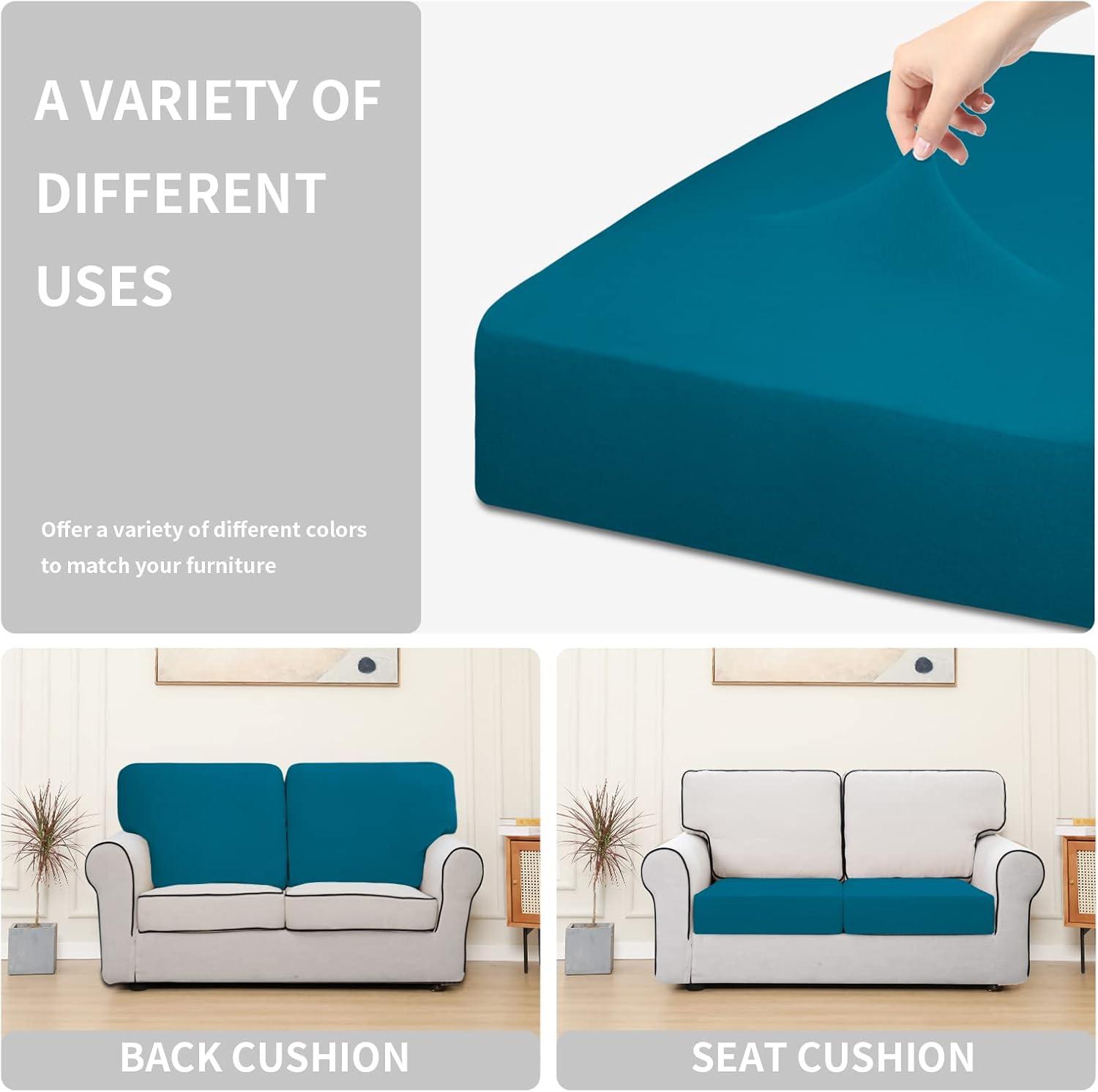 image:imageEasyGoing 100 Waterproof 4 Pieces Couch Cushion Covers for Sectional Sofa LeftRight L Shape Chaise Lounge Sofa Seat slipcover AntiSlip Sofa Cover 3 Seater 1 Chaise Dark GrayPeacock Blue