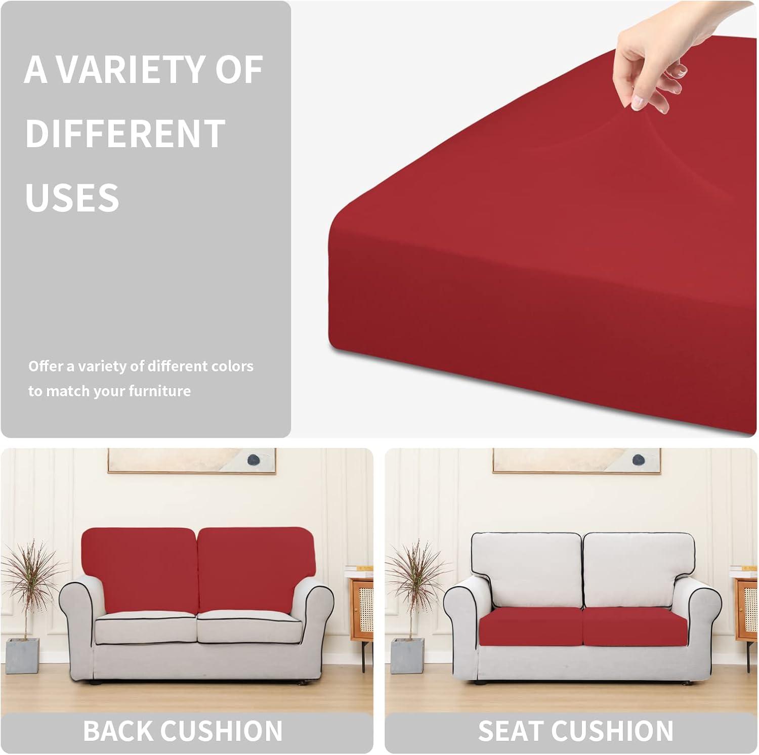 image:imageEasyGoing 100 Waterproof 4 Pieces Couch Cushion Covers for Sectional Sofa LeftRight L Shape Chaise Lounge Sofa Seat slipcover AntiSlip Sofa Cover 3 Seater 1 Chaise Dark GrayChristmas Red