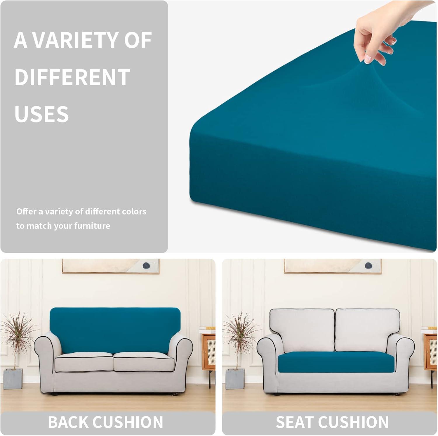 image:imageEasyGoing 100 Waterproof 4 Pieces Couch Cushion Covers for Sectional Sofa LeftRight L Shape Chaise Lounge Sofa Seat slipcover AntiSlip Sofa Cover 3 Seater 1 Chaise Dark GrayPeacock Blue