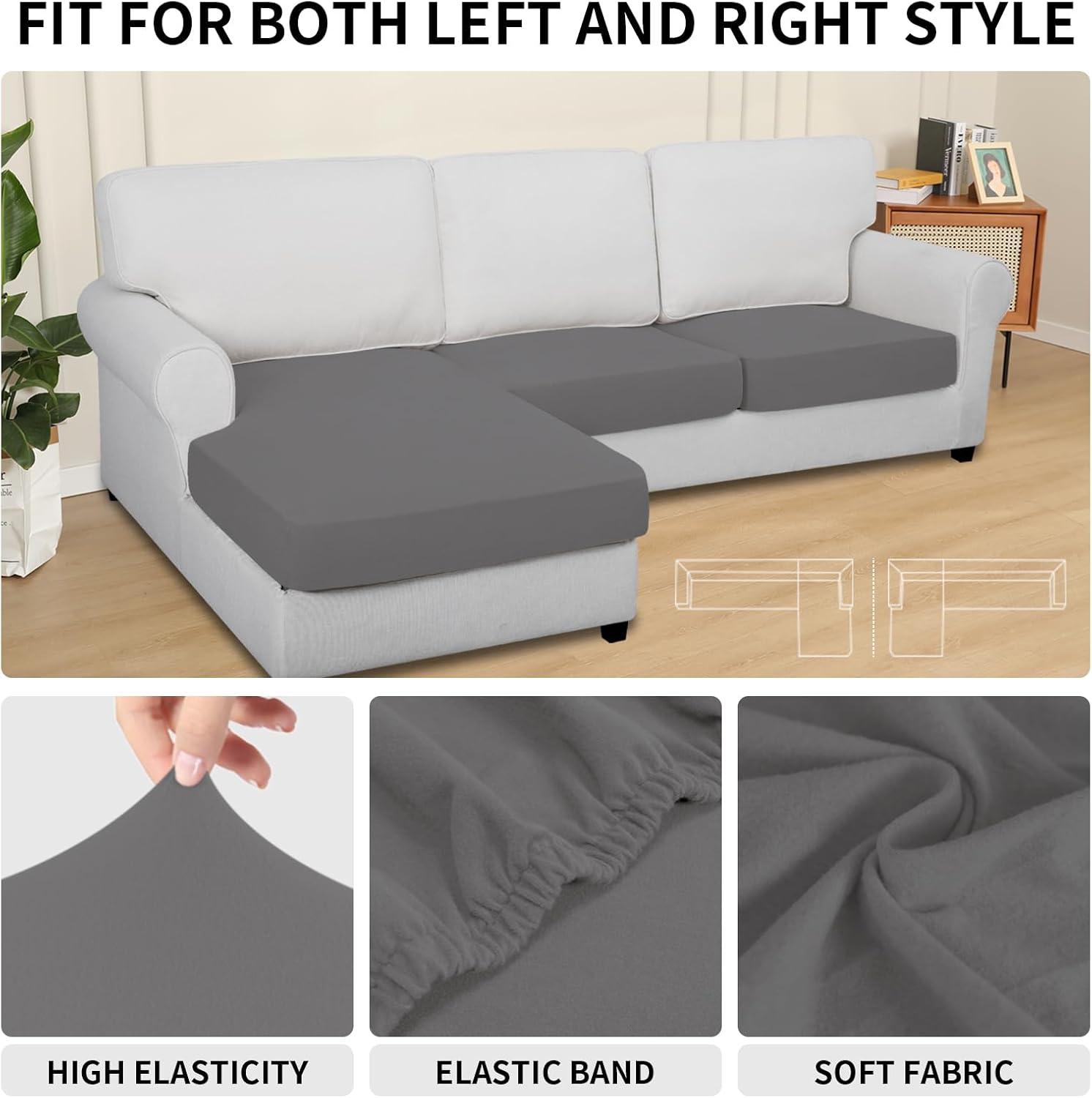 image:imageEasyGoing 100 Waterproof 4 Pieces Couch Cushion Covers for Sectional Sofa LeftRight L Shape Chaise Lounge Sofa Seat slipcover AntiSlip Sofa Cover 3 Seater 1 Chaise Dark GrayLight Gray