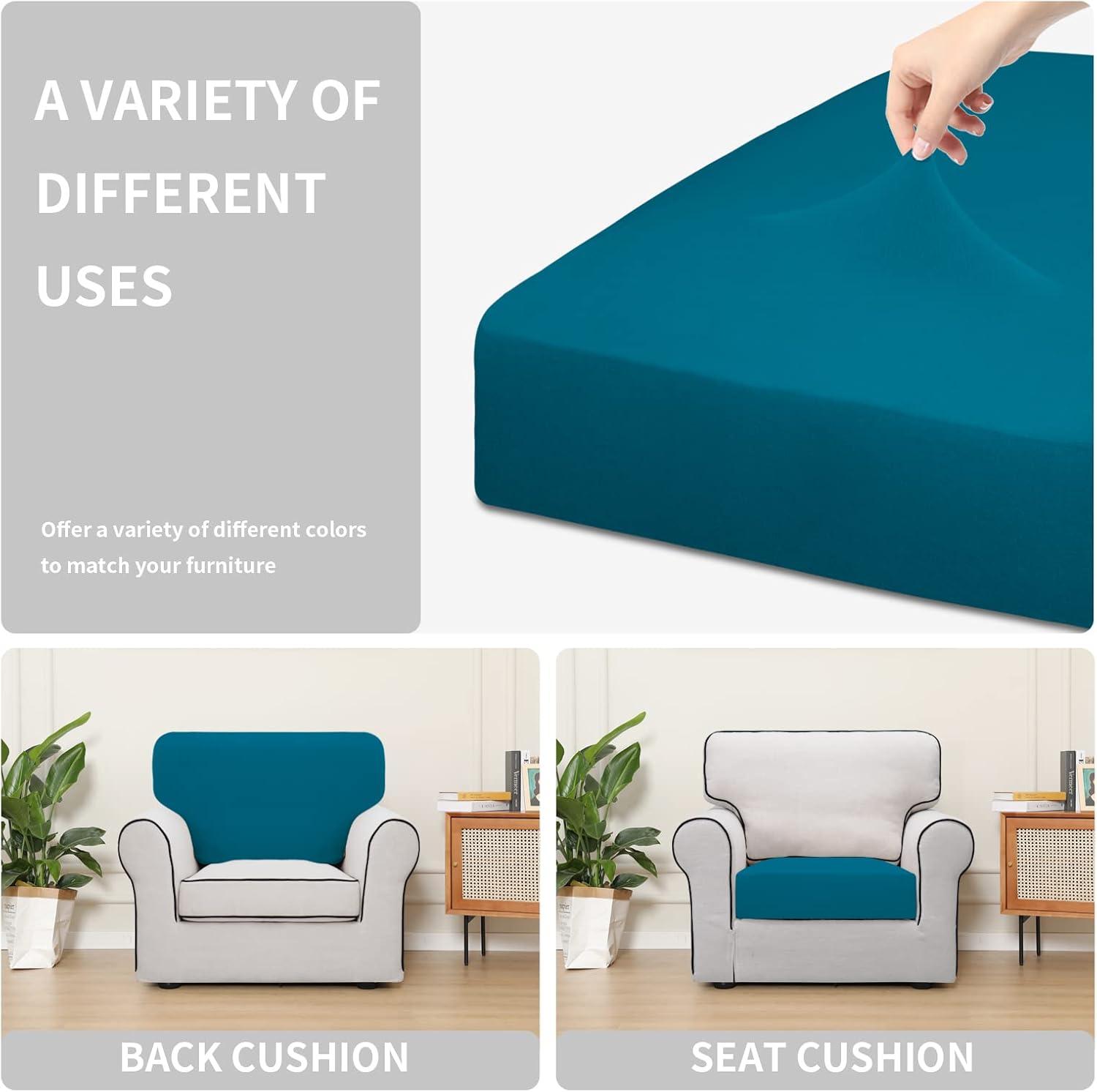 image:imageEasyGoing 100 Waterproof 4 Pieces Couch Cushion Covers for Sectional Sofa LeftRight L Shape Chaise Lounge Sofa Seat slipcover AntiSlip Sofa Cover 3 Seater 1 Chaise Dark GrayPeacock Blue