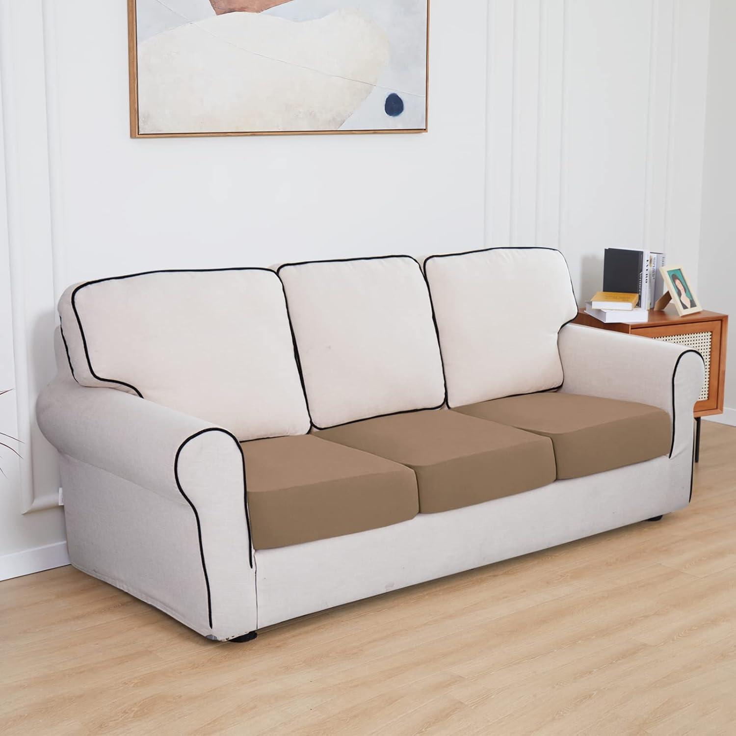 image:imageEasyGoing 100 Waterproof 4 Pieces Couch Cushion Covers for Sectional Sofa LeftRight L Shape Chaise Lounge Sofa Seat slipcover AntiSlip Sofa Cover 3 Seater 1 Chaise Dark GrayCamel