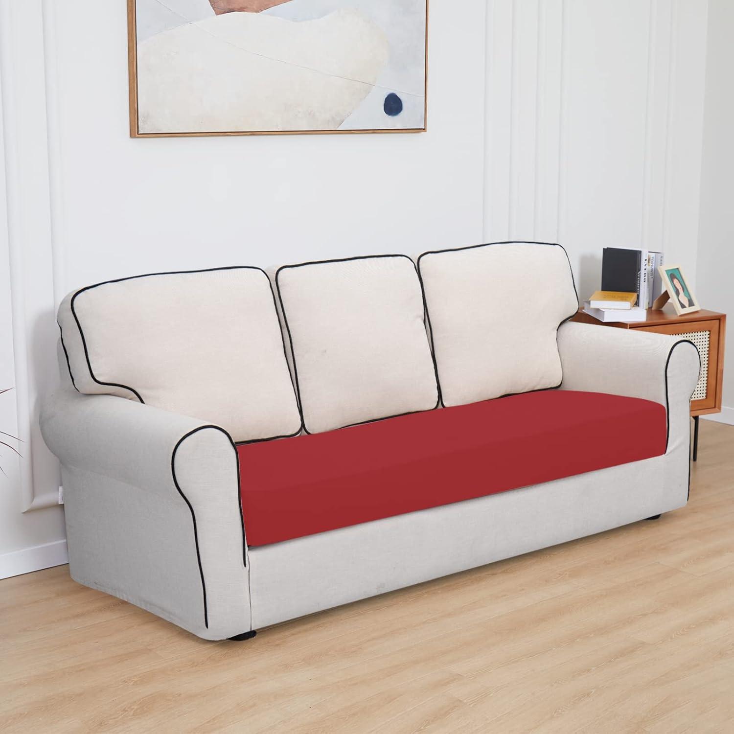 image:imageEasyGoing 100 Waterproof 4 Pieces Couch Cushion Covers for Sectional Sofa LeftRight L Shape Chaise Lounge Sofa Seat slipcover AntiSlip Sofa Cover 3 Seater 1 Chaise Dark GrayChristmas Red