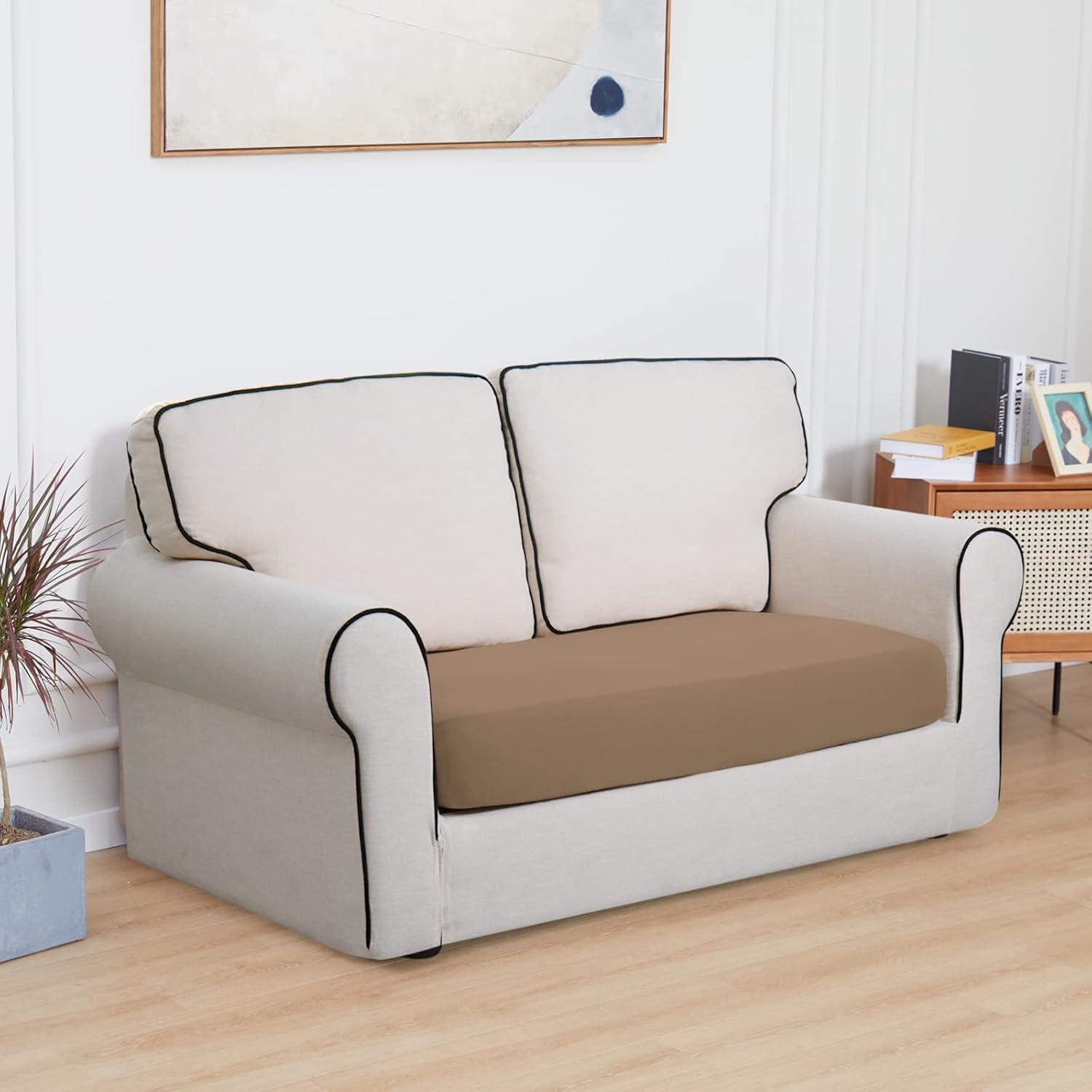 image:imageEasyGoing 100 Waterproof 4 Pieces Couch Cushion Covers for Sectional Sofa LeftRight L Shape Chaise Lounge Sofa Seat slipcover AntiSlip Sofa Cover 3 Seater 1 Chaise Dark GrayCamel