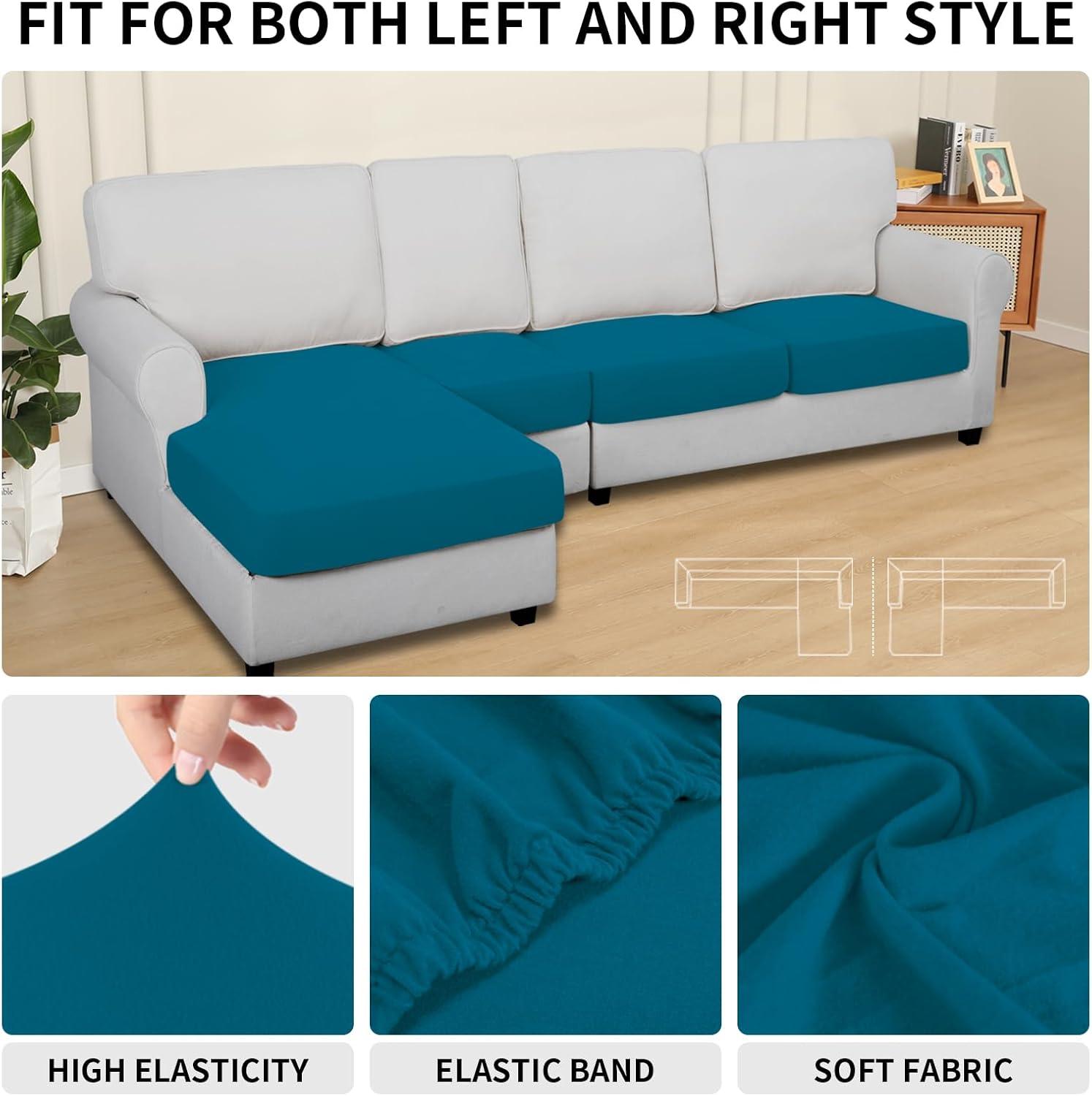 image:imageEasyGoing 100 Waterproof 4 Pieces Couch Cushion Covers for Sectional Sofa LeftRight L Shape Chaise Lounge Sofa Seat slipcover AntiSlip Sofa Cover 3 Seater 1 Chaise Dark GrayPeacock Blue