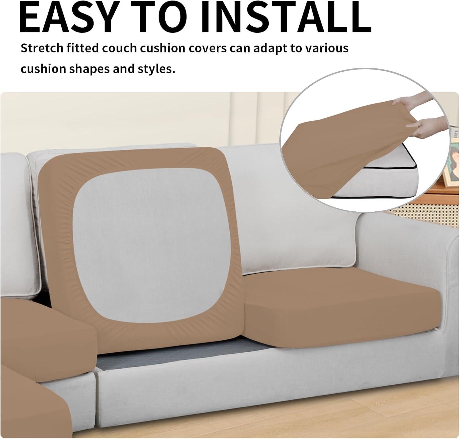 image:imageEasyGoing 100 Waterproof 4 Pieces Couch Cushion Covers for Sectional Sofa LeftRight L Shape Chaise Lounge Sofa Seat slipcover AntiSlip Sofa Cover 3 Seater 1 Chaise Dark GrayCamel
