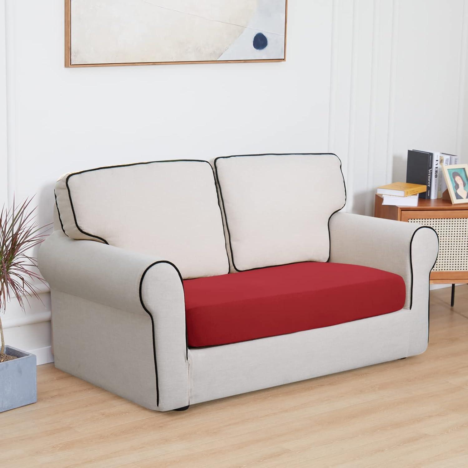 image:imageEasyGoing 100 Waterproof 4 Pieces Couch Cushion Covers for Sectional Sofa LeftRight L Shape Chaise Lounge Sofa Seat slipcover AntiSlip Sofa Cover 3 Seater 1 Chaise Dark GrayChristmas Red