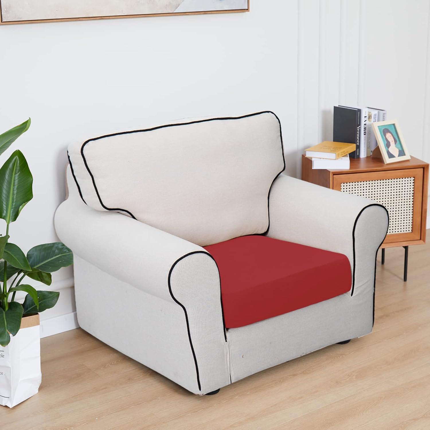 image:imageEasyGoing 100 Waterproof 4 Pieces Couch Cushion Covers for Sectional Sofa LeftRight L Shape Chaise Lounge Sofa Seat slipcover AntiSlip Sofa Cover 3 Seater 1 Chaise Dark GrayChristmas Red