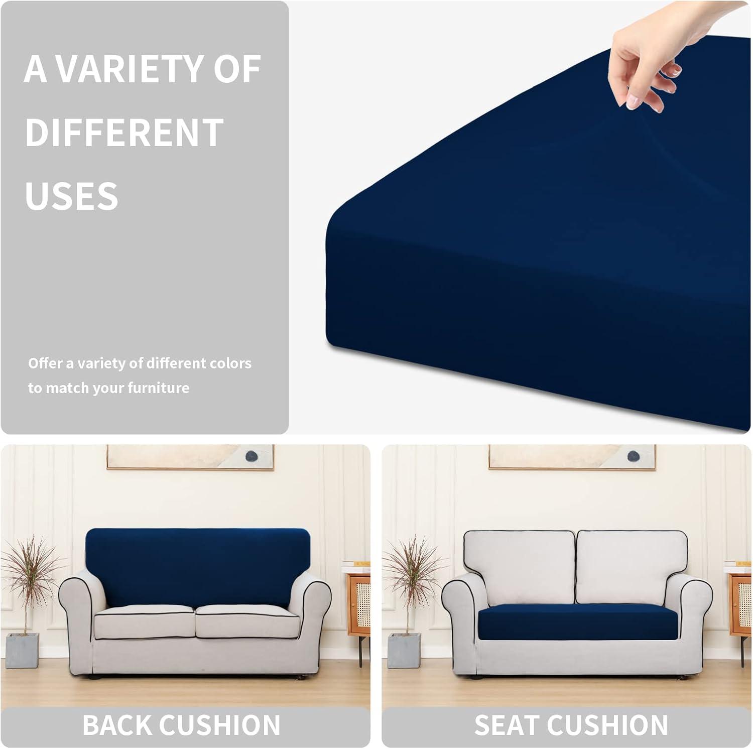 image:imageEasyGoing 100 Waterproof 4 Pieces Couch Cushion Covers for Sectional Sofa LeftRight L Shape Chaise Lounge Sofa Seat slipcover AntiSlip Sofa Cover 3 Seater 1 Chaise Dark GrayNavy