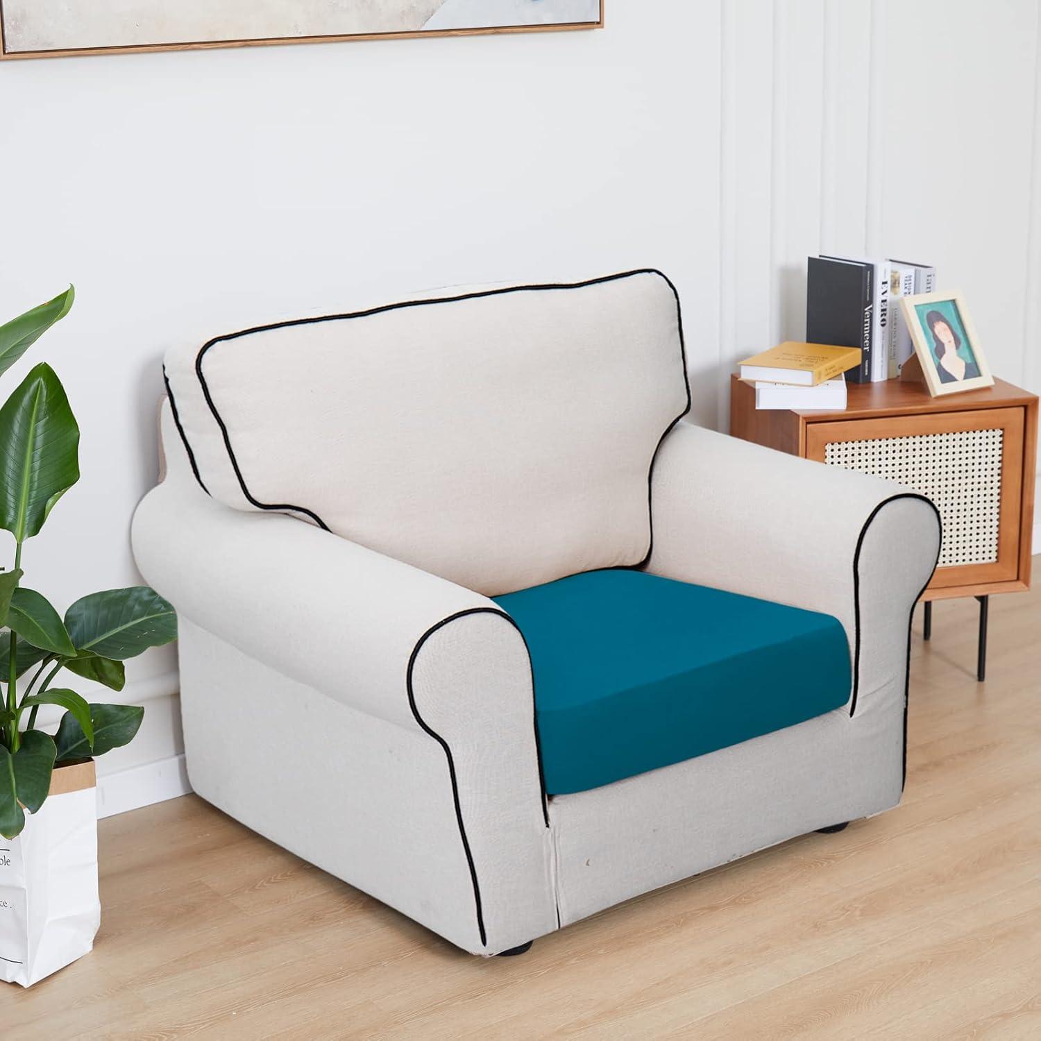 image:imageEasyGoing 100 Waterproof 4 Pieces Couch Cushion Covers for Sectional Sofa LeftRight L Shape Chaise Lounge Sofa Seat slipcover AntiSlip Sofa Cover 3 Seater 1 Chaise Dark GrayPeacock Blue