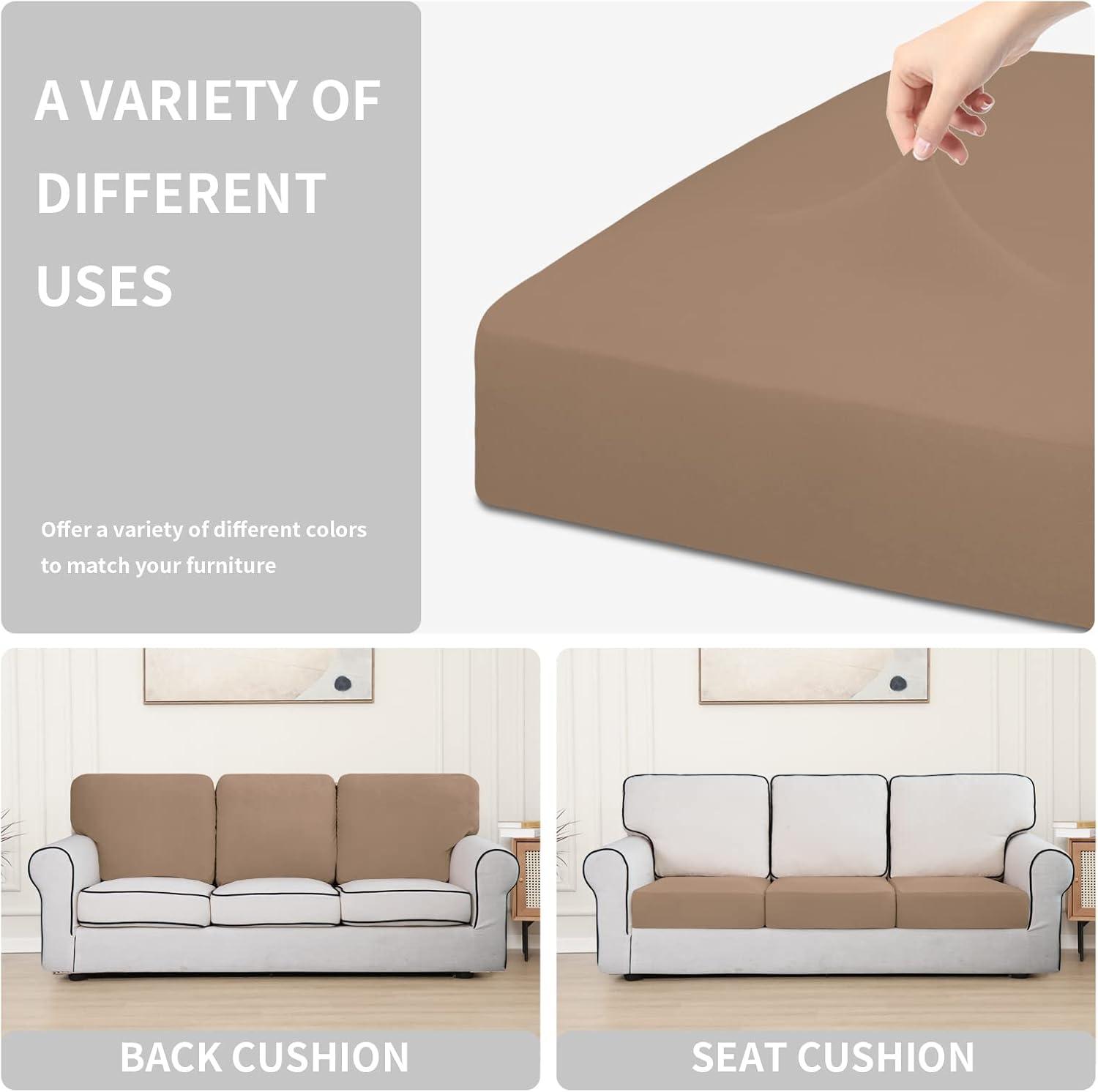 image:imageEasyGoing 100 Waterproof 4 Pieces Couch Cushion Covers for Sectional Sofa LeftRight L Shape Chaise Lounge Sofa Seat slipcover AntiSlip Sofa Cover 3 Seater 1 Chaise Dark GrayCamel