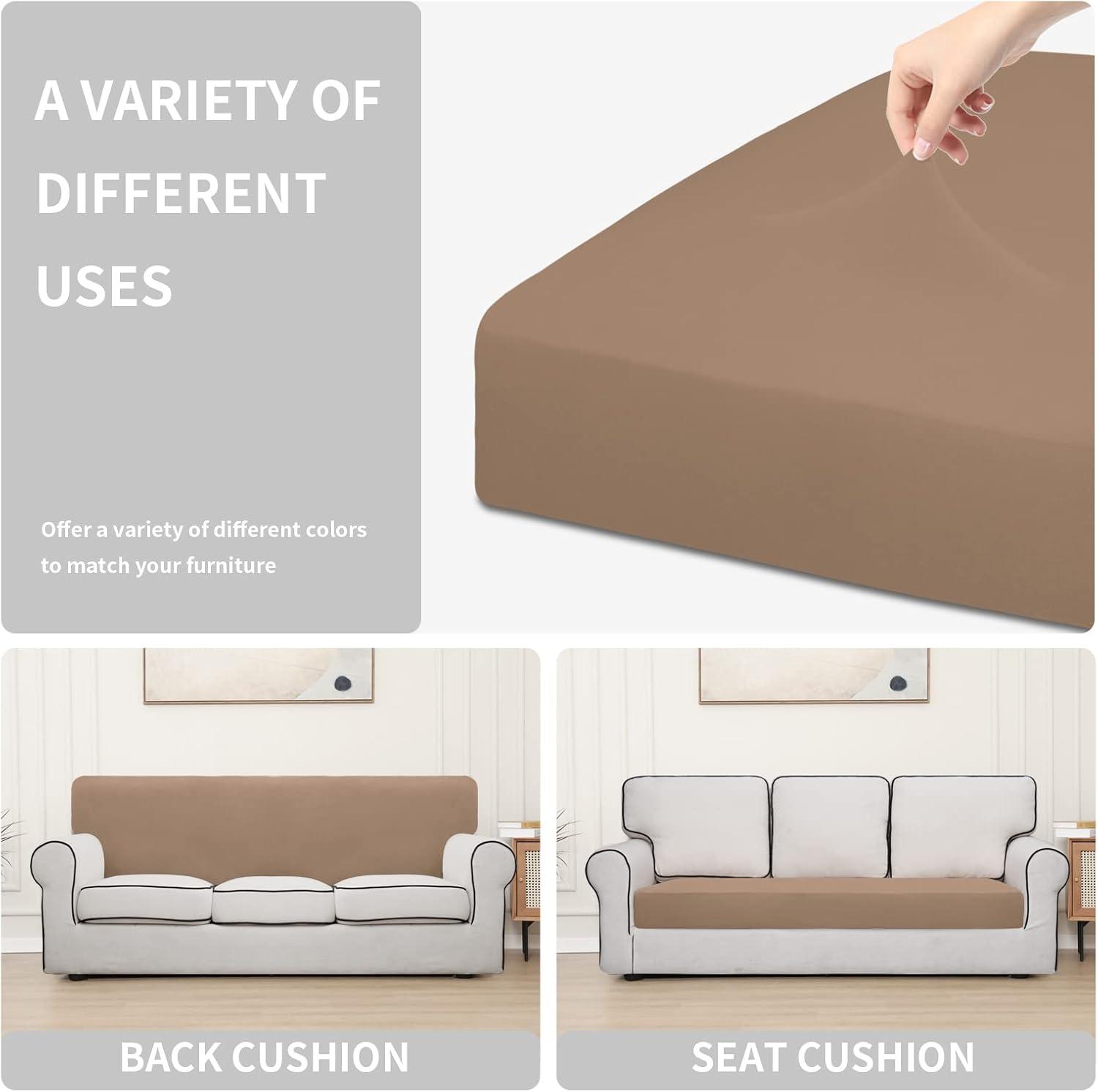 image:imageEasyGoing 100 Waterproof 4 Pieces Couch Cushion Covers for Sectional Sofa LeftRight L Shape Chaise Lounge Sofa Seat slipcover AntiSlip Sofa Cover 3 Seater 1 Chaise Dark GrayCamel