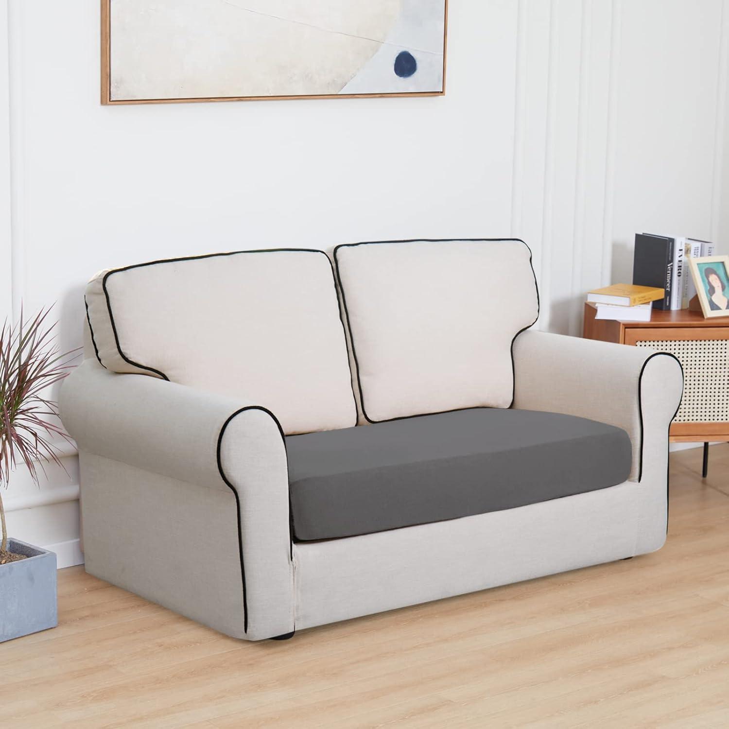image:imageEasyGoing 100 Waterproof 4 Pieces Couch Cushion Covers for Sectional Sofa LeftRight L Shape Chaise Lounge Sofa Seat slipcover AntiSlip Sofa Cover 3 Seater 1 Chaise Dark GrayLight Gray