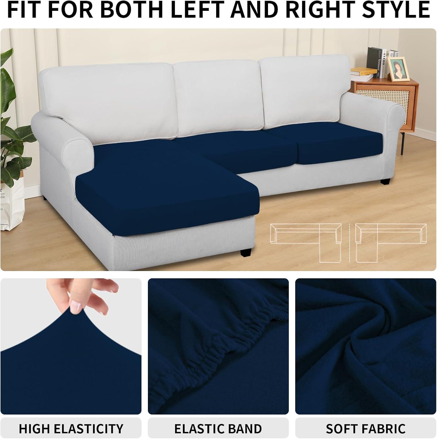 image:imageEasyGoing 100 Waterproof 4 Pieces Couch Cushion Covers for Sectional Sofa LeftRight L Shape Chaise Lounge Sofa Seat slipcover AntiSlip Sofa Cover 3 Seater 1 Chaise Dark GrayNavy